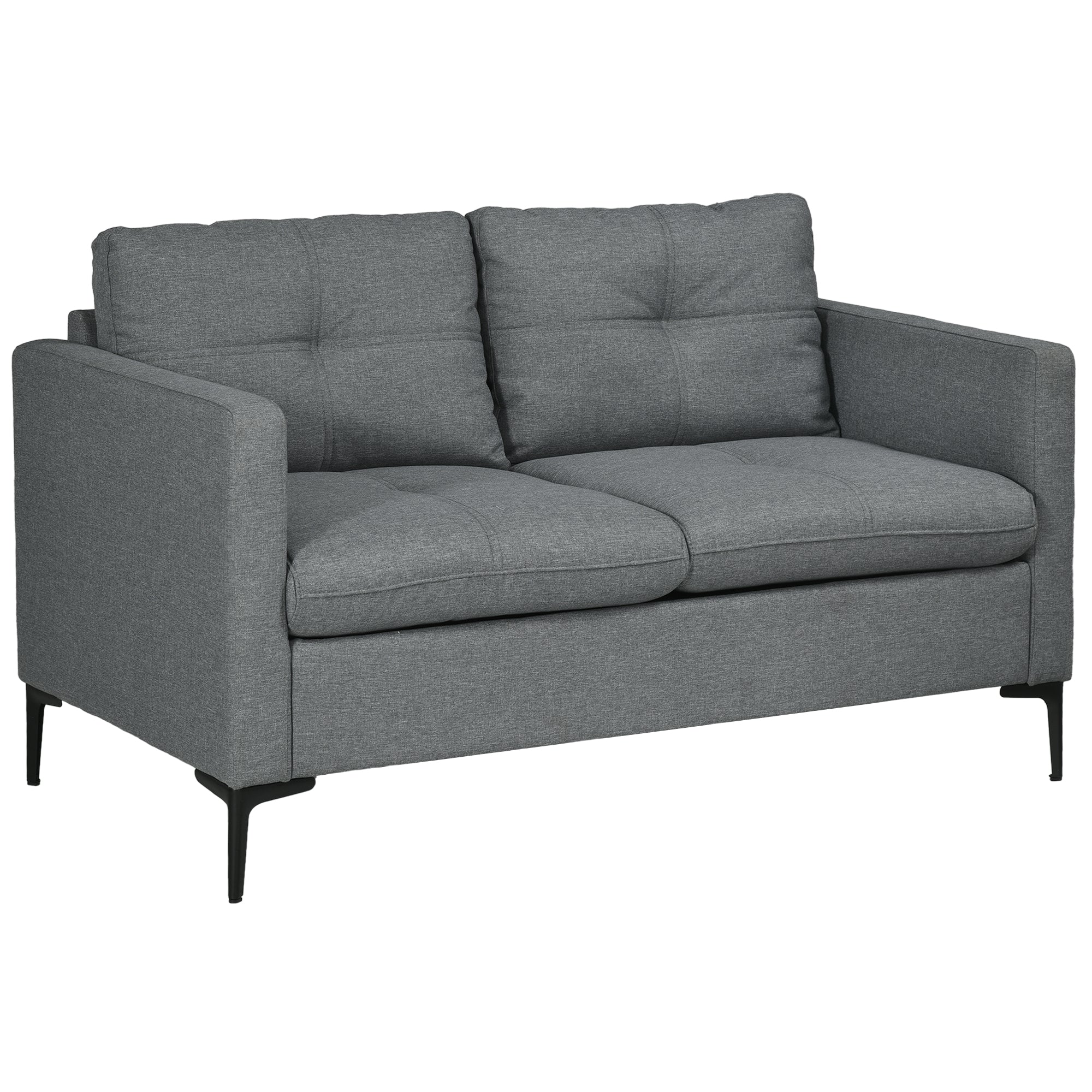Loveseat Sofa, Modern Fabric Couch with Steel Legs for Bedroom, Living Room, Dark Grey