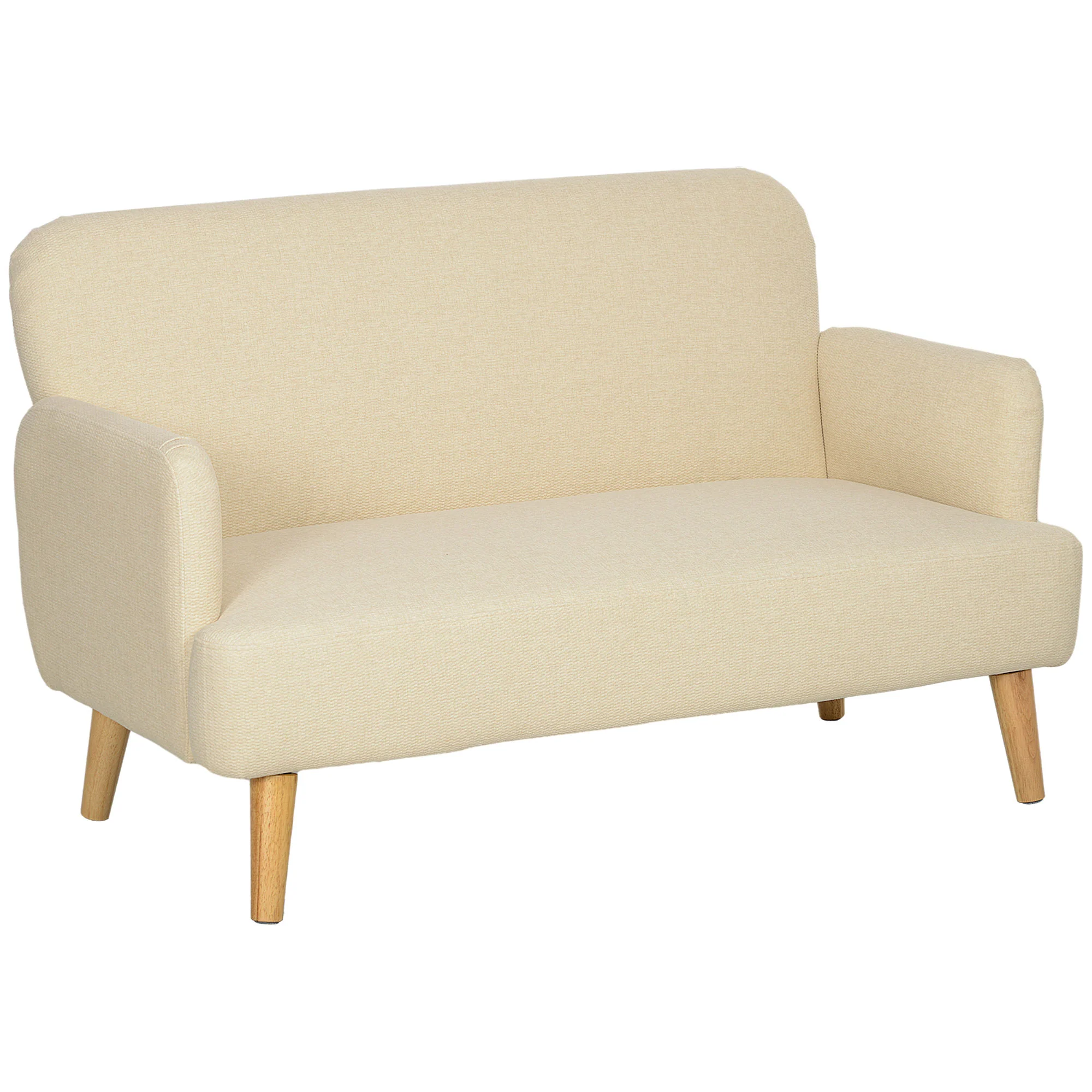 2 Seater Sofa, Velvet Feel Fabric Loveseat with 21cm Thick Padding and Wood Legs, Cream White