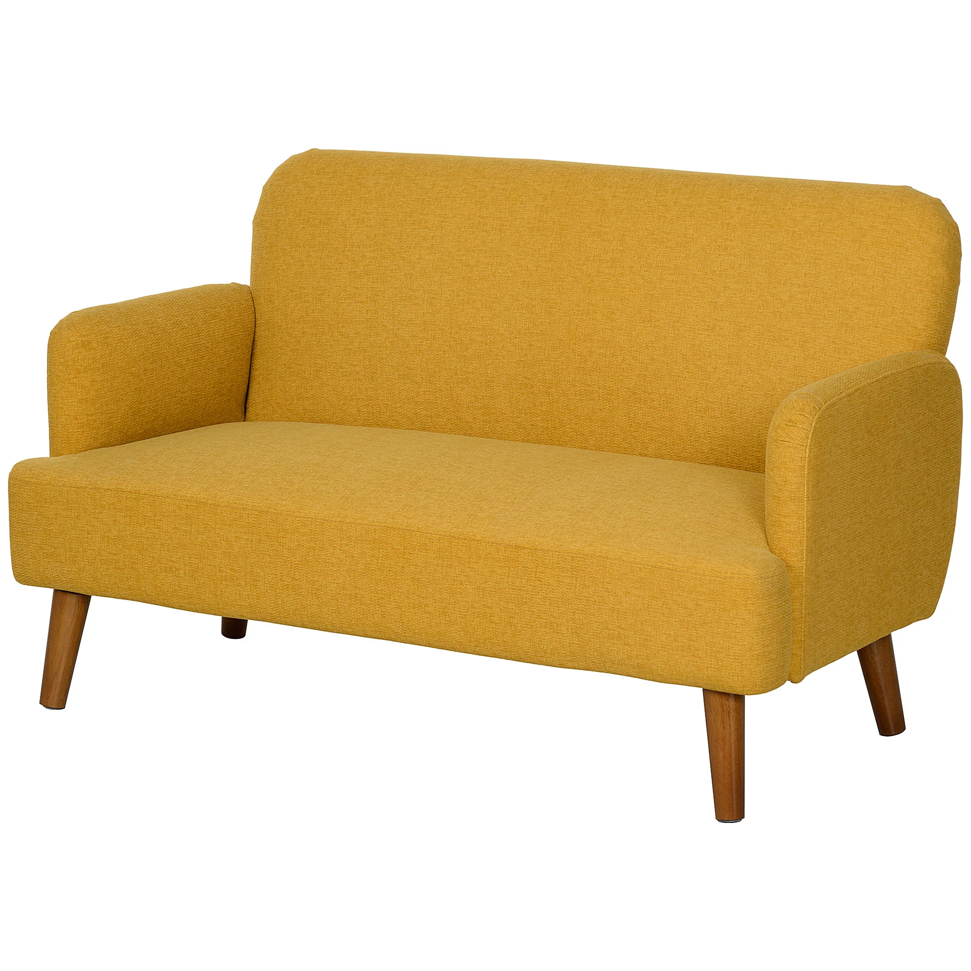 2 Seater Sofa, Velvet Feel Fabric Loveseat with 21cm Thick Padding and Wood Legs, Yellow - Image 4