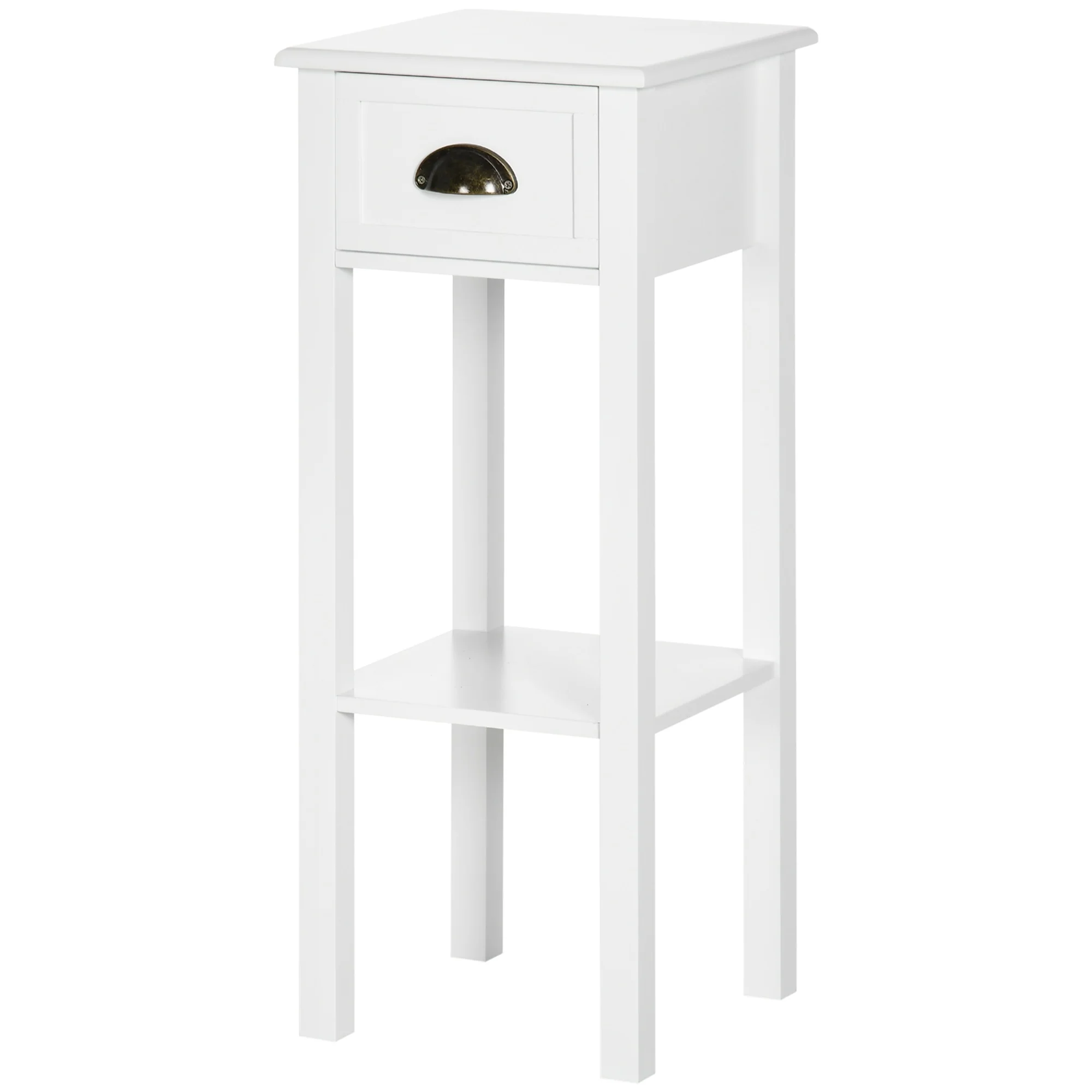 2 Tier Side Table with Drawer and Shelf End Table for Living Room and Hallway White - Image 2