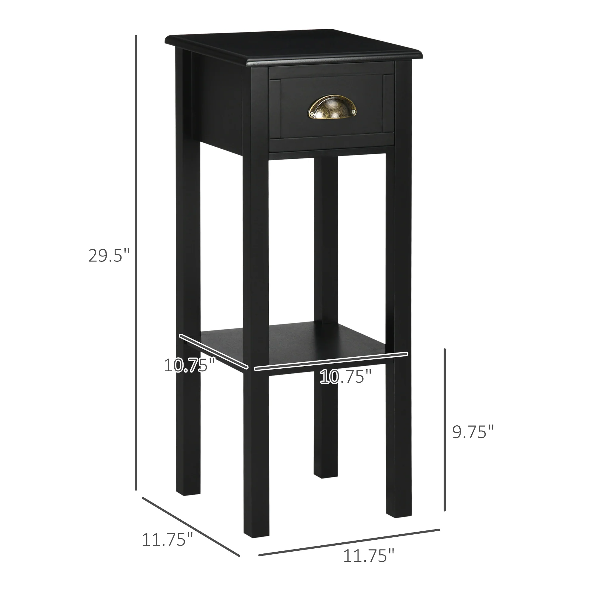 2 Tier Side Table With Drawer Shelf End Table For Living Room Hallway Black - Image 5