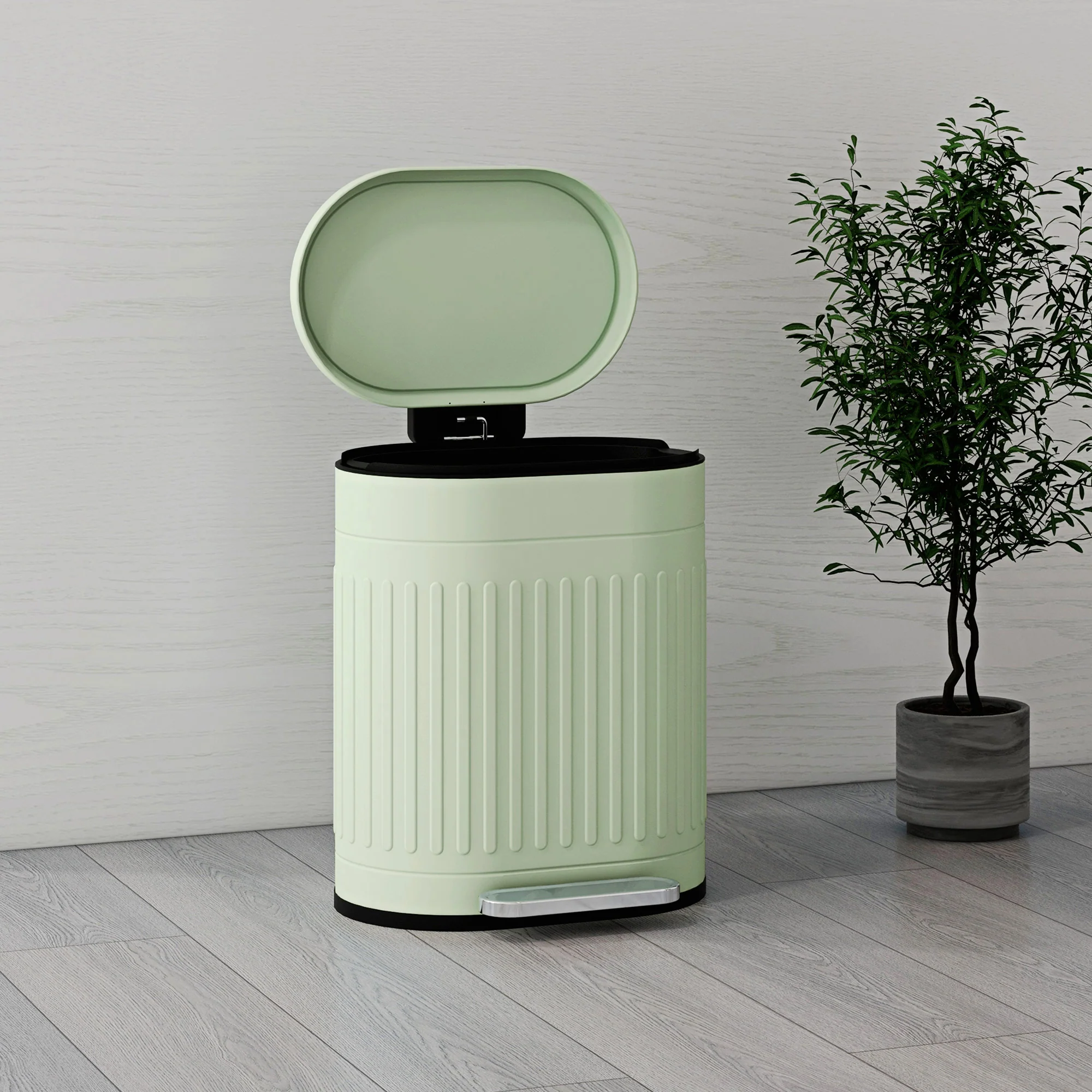 20L Fingerprint Proof Kitchen Bin with Foot Pedal & Removable Inner Bucket, Light Green - Image 10