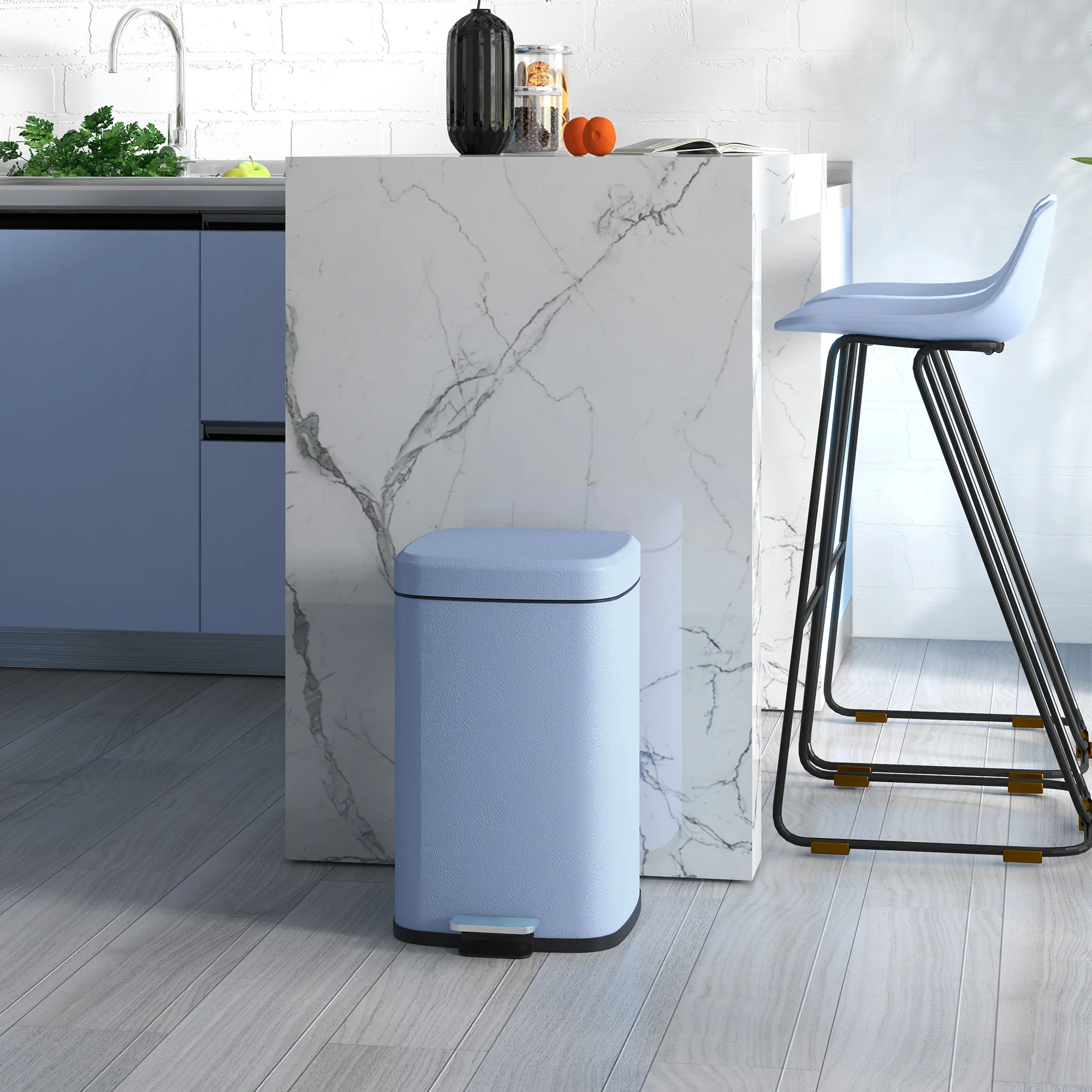 20L Fingerprint Proof Kitchen Bin with Foot Pedal & Removable Inner Bucket, Light Blue - Image 3