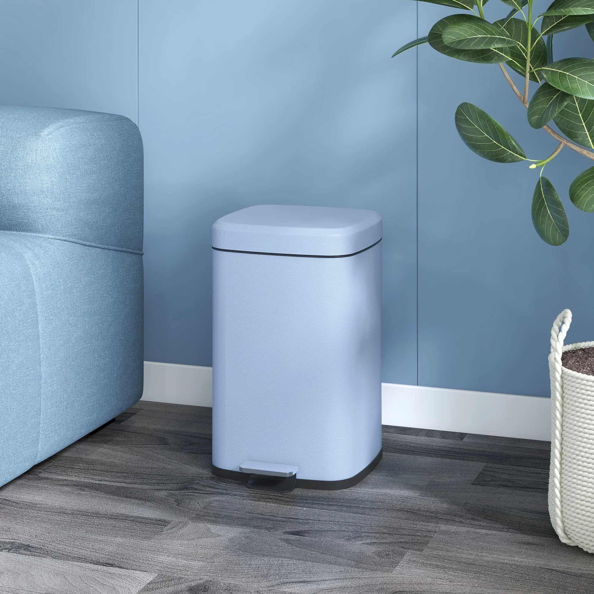 20L Fingerprint Proof Kitchen Bin with Foot Pedal & Removable Inner Bucket, Light Blue - Image 4