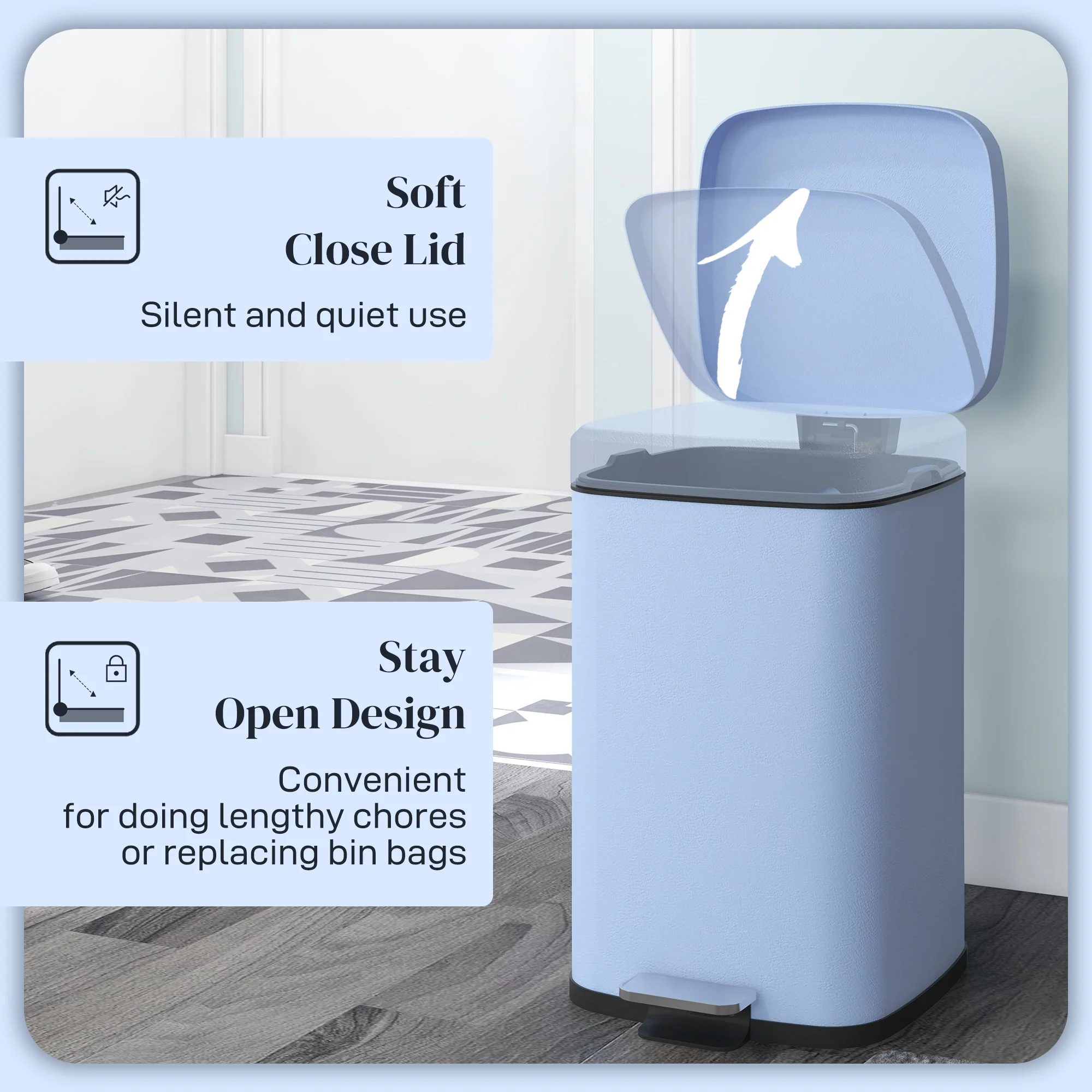 20L Fingerprint Proof Kitchen Bin with Foot Pedal & Removable Inner Bucket, Light Blue - Image 7