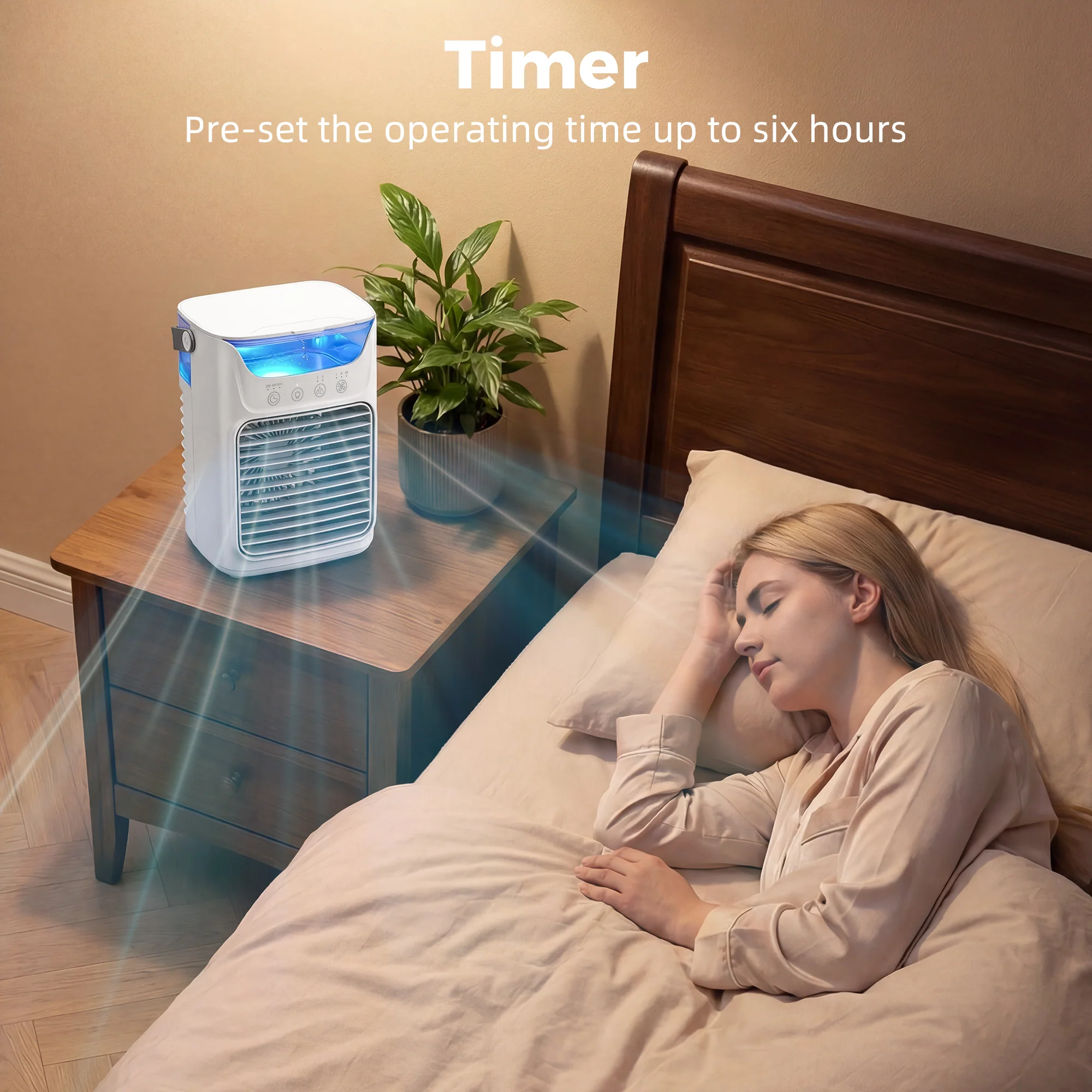 21 cm Desk Fan with Adjustable Head, 3-Speed Table Fan with Water Tank & RGB Light, White - Image 10