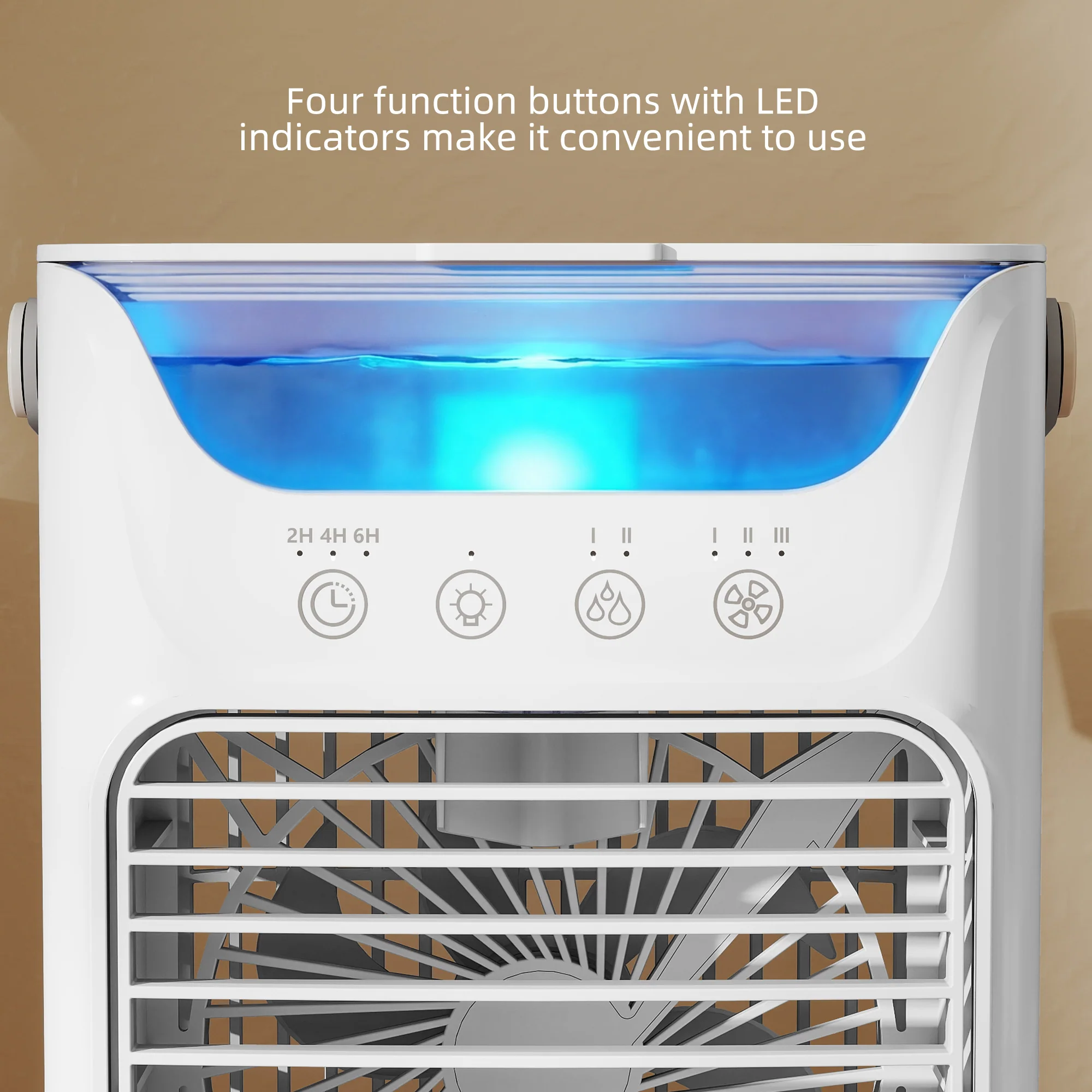 21 cm Desk Fan with Adjustable Head, 3-Speed Table Fan with Water Tank & RGB Light, White - Image 11