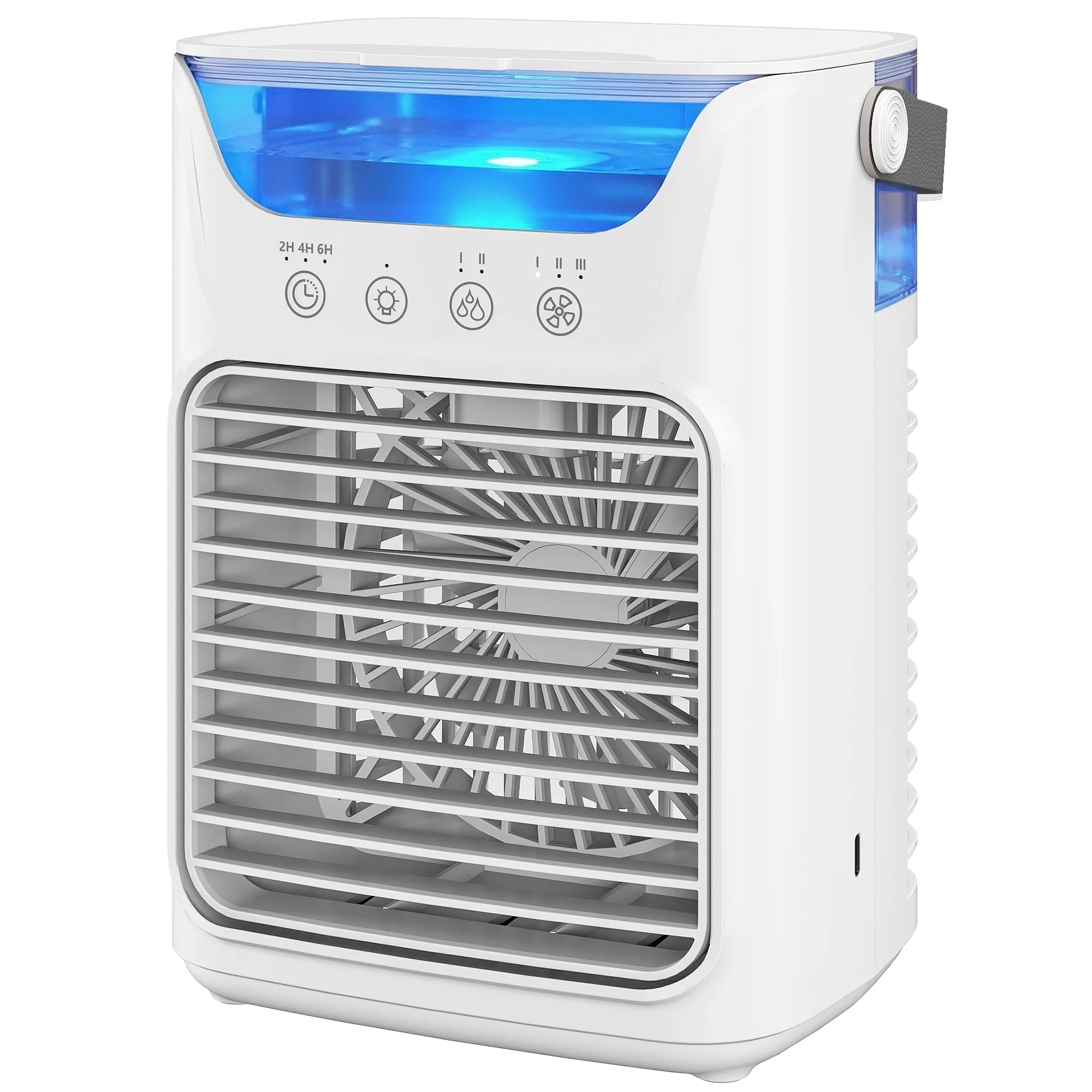 21 cm Desk Fan with Adjustable Head, 3-Speed Table Fan with Water Tank & RGB Light, White - Image 2