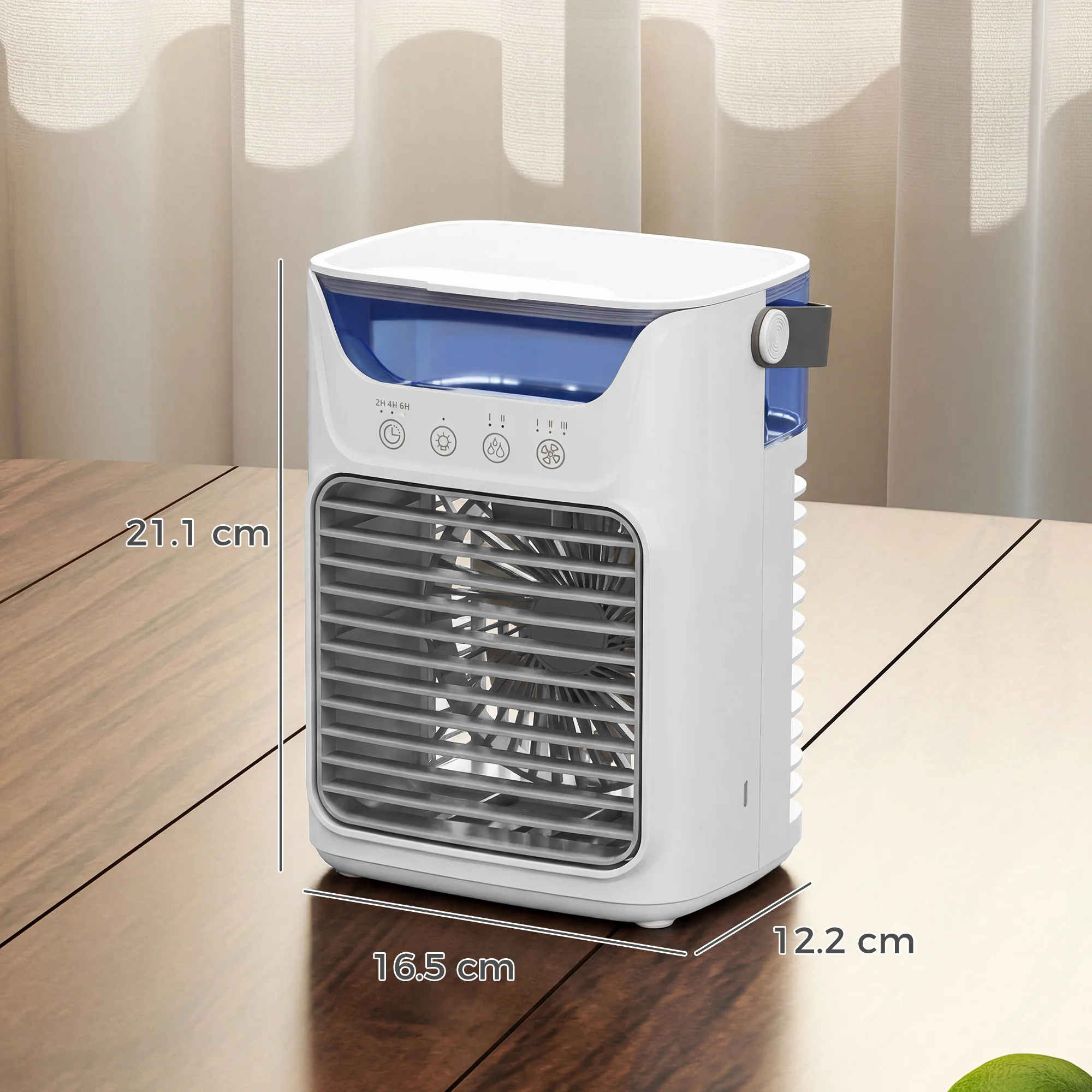 21 cm Desk Fan with Adjustable Head, 3-Speed Table Fan with Water Tank & RGB Light, White - Image 5