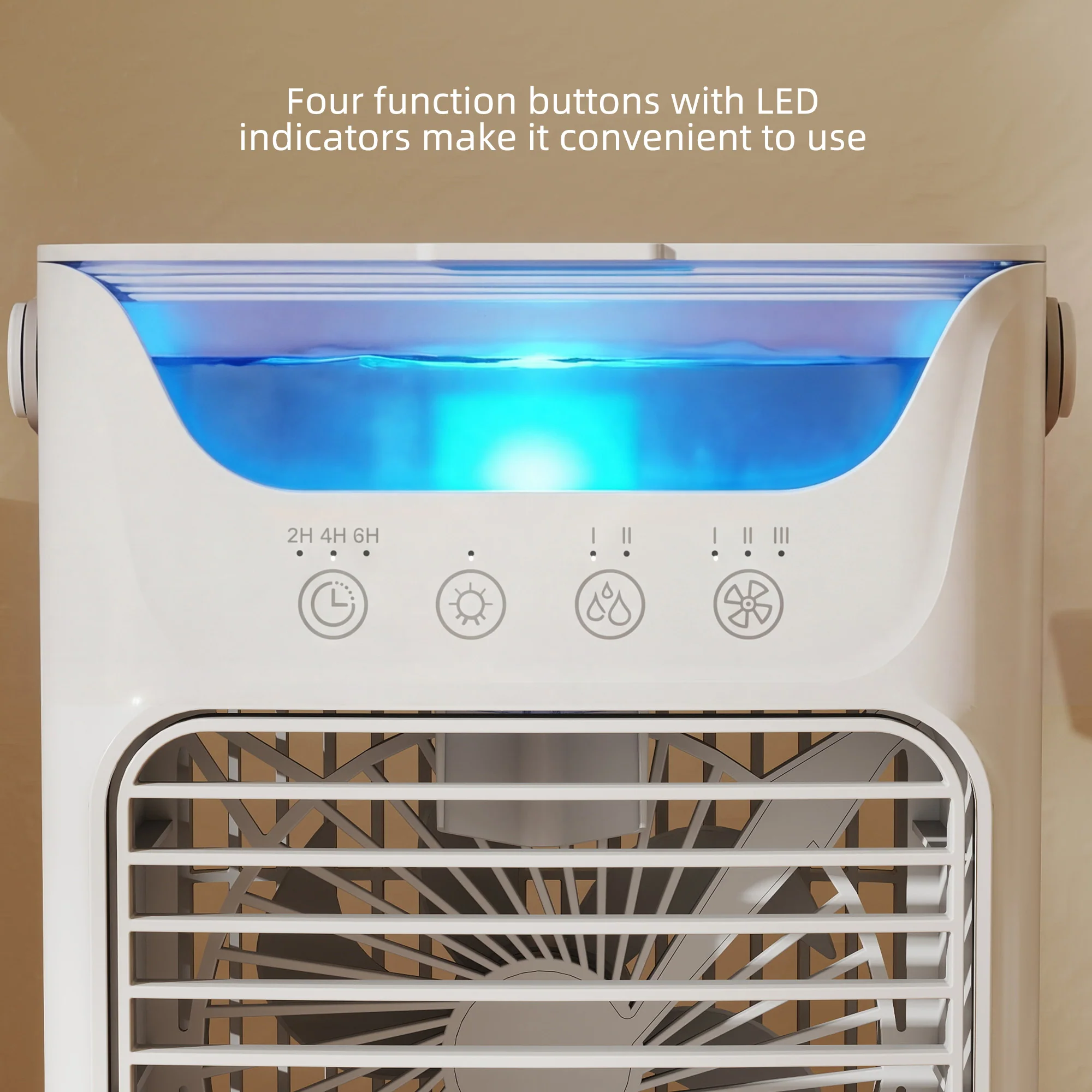 21 cm Desk Fan with Adjustable Head, 3-Speed Table Fan with Water Tank & RGB Light, Grey - Image 11