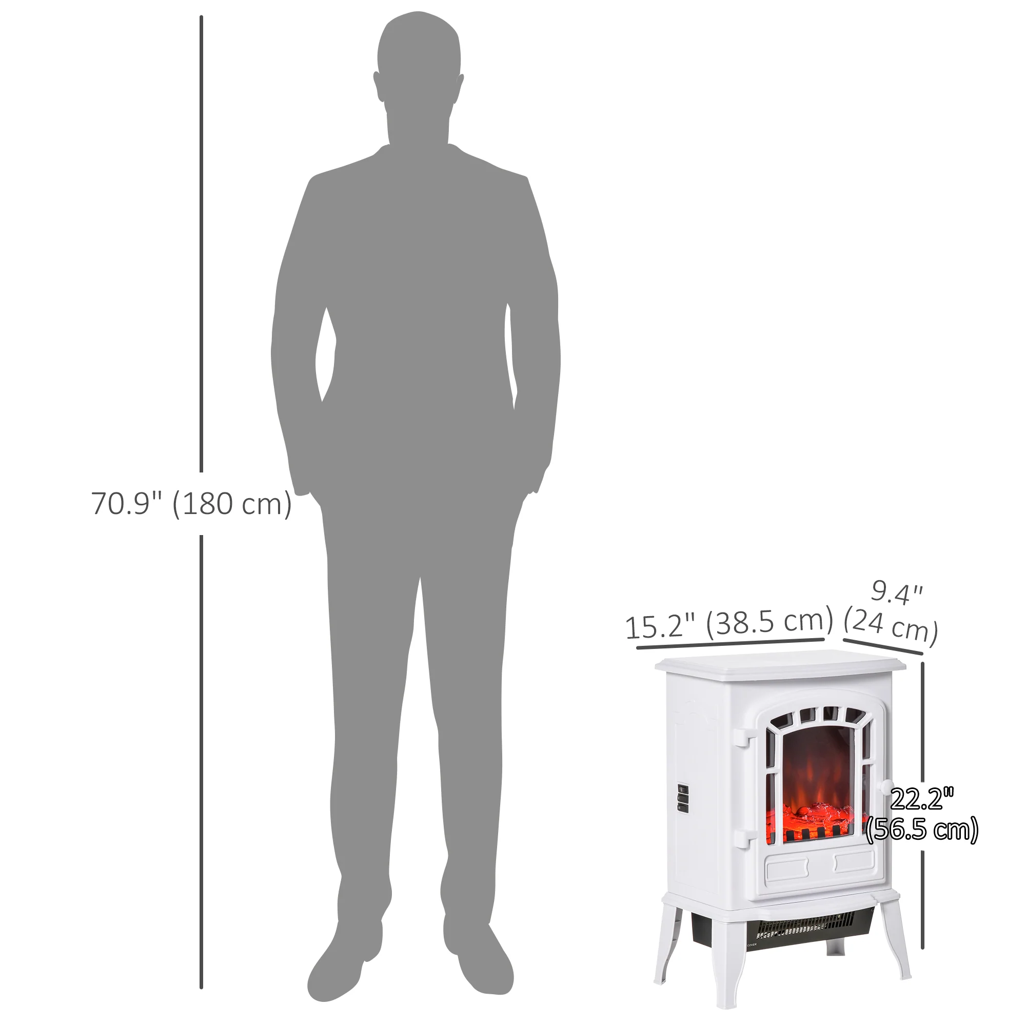 22" Free Standing Electric Fireplace with Door & Overheat Safety Protection, 750W/1500W, White - Image 5