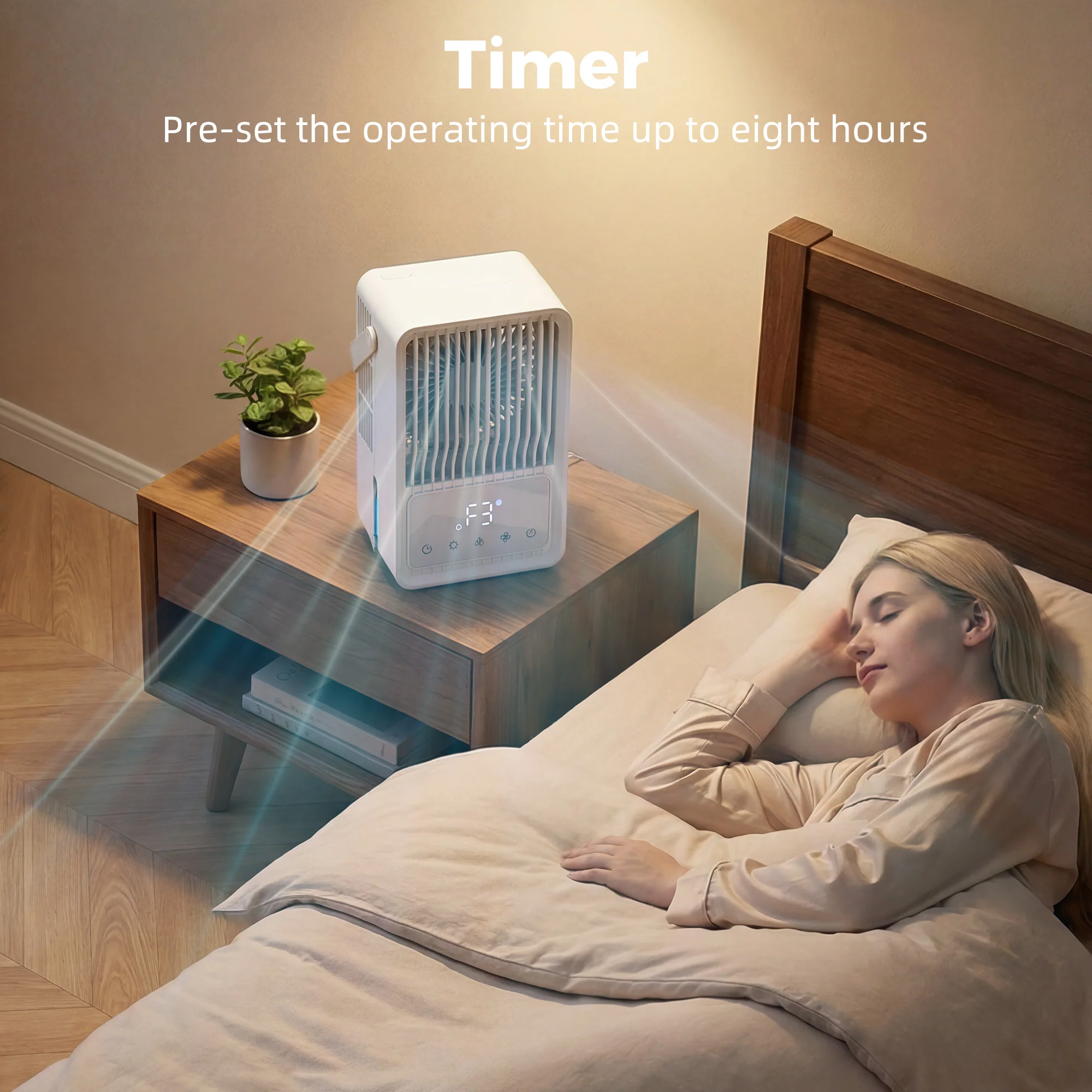 23.2 cm Desk Fan with Humidifier, 3-Speed Table Fan with 550ml Water Tank, Small Fan with RGB Light for Bedroom, Home Office, White - Image 10