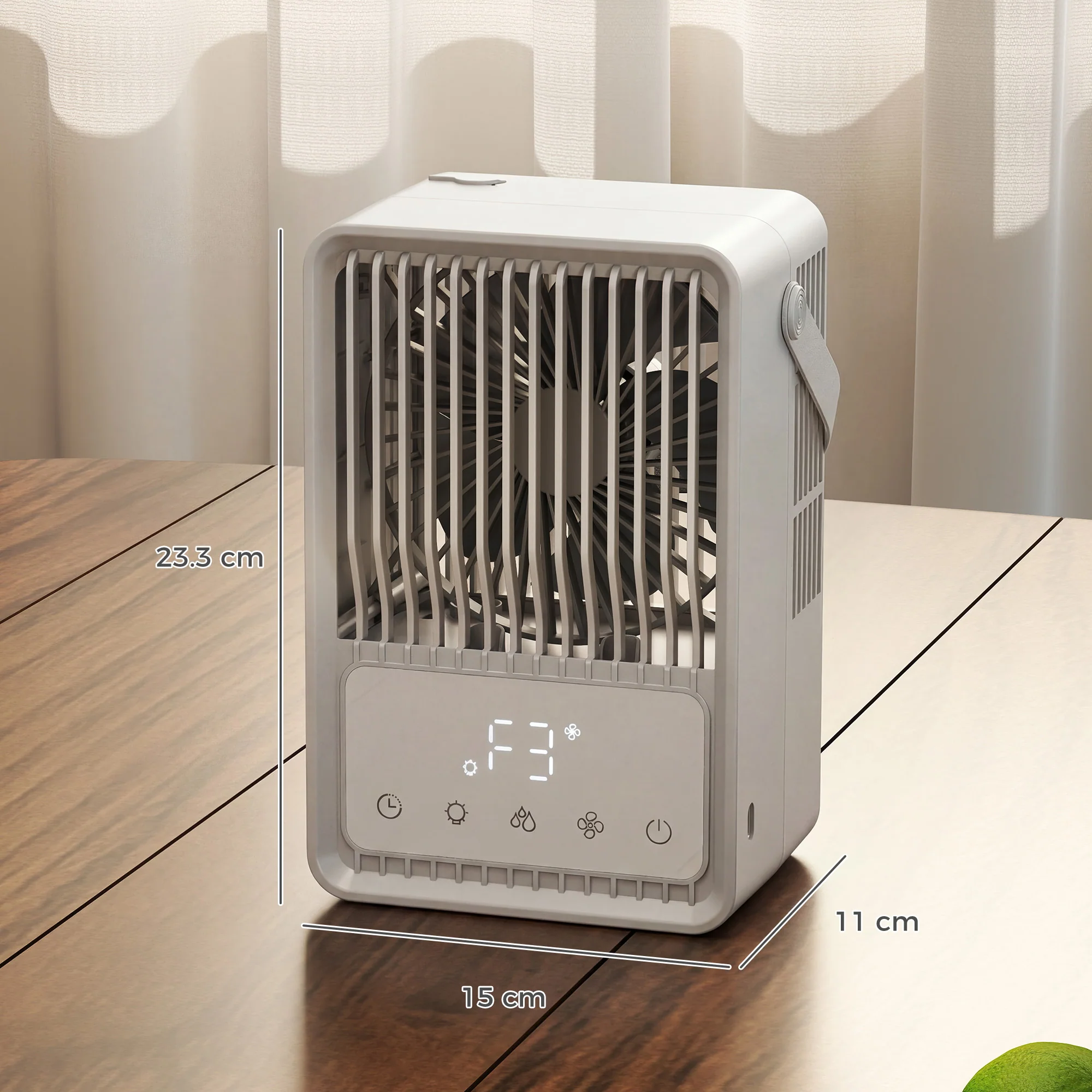 23.2 cm Desk Fan with Humidifier, 3-Speed Table Fan with 550ml Water Tank, Small Fan with RGB Light for Bedroom, Home Office, White - Image 5