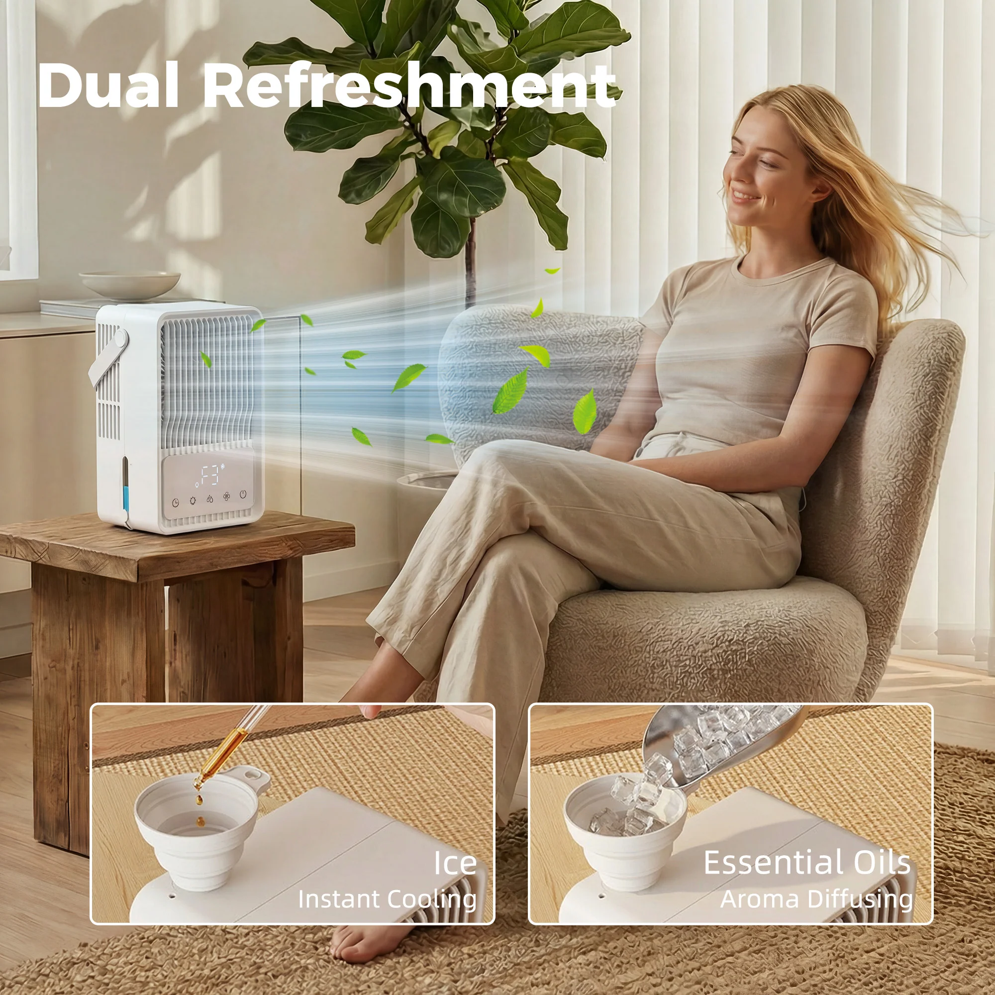 23.2 cm Desk Fan with Humidifier, 3-Speed Table Fan with 550ml Water Tank, Small Fan with RGB Light for Bedroom, Home Office, White - Image 8