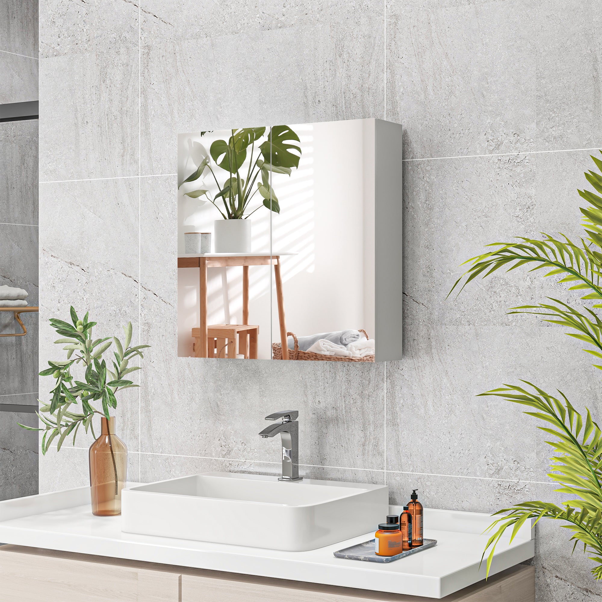 Wall Mounted Bathroom Medicine Cabinet with Mirrored Doors & Soft Close Mechanism, White - Image 4