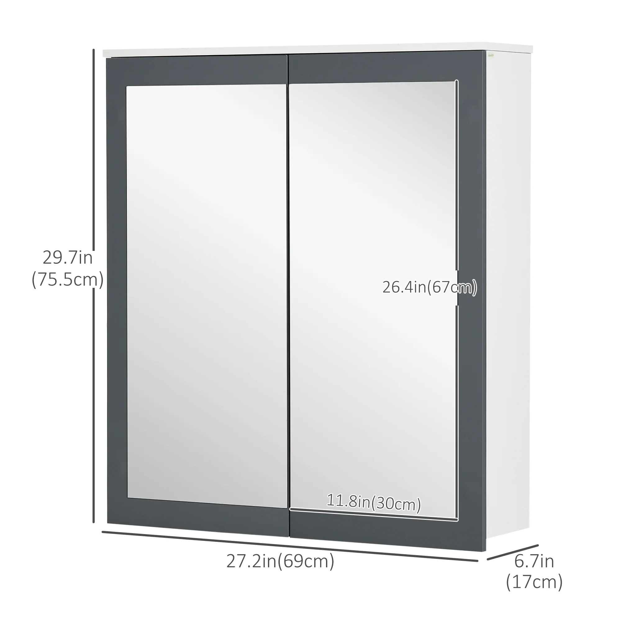 27" x 30" Mirrored Bath Cabinet with Adjustable Shelves & Soft Close Mechanism, White - Image 5