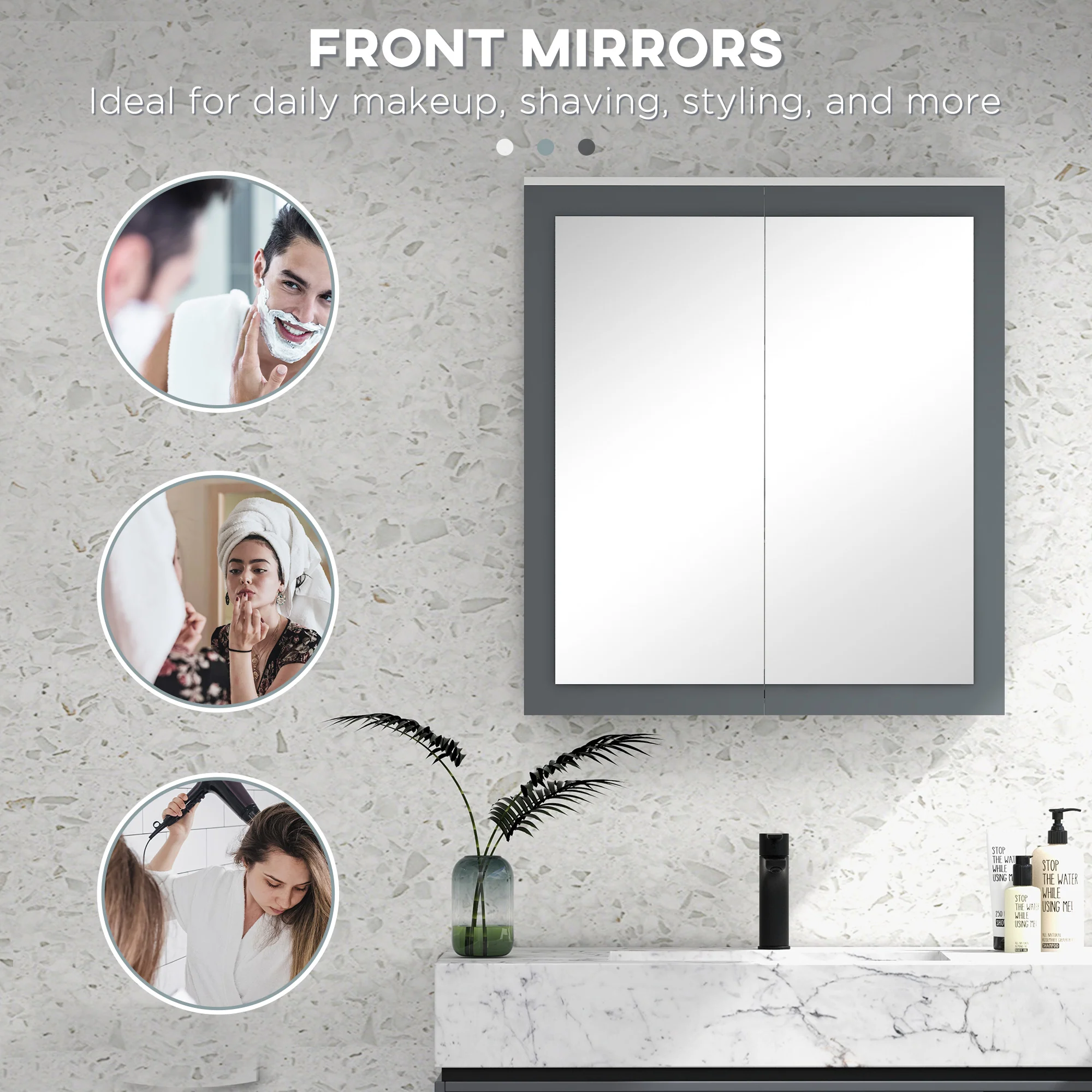 27" x 30" Mirrored Bath Cabinet with Adjustable Shelves & Soft Close Mechanism, White - Image 7