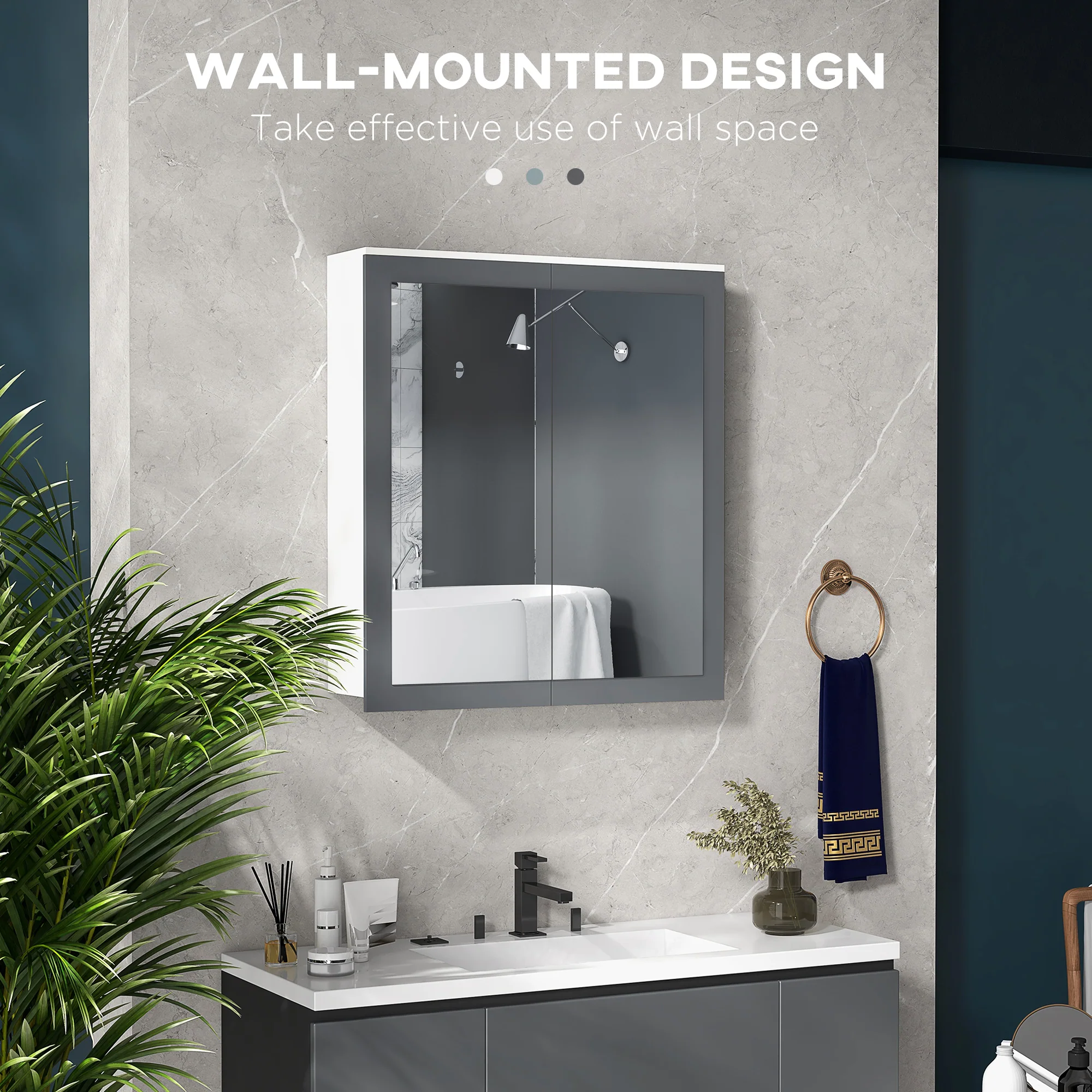 27" x 30" Mirrored Bath Cabinet with Adjustable Shelves & Soft Close Mechanism, White - Image 9