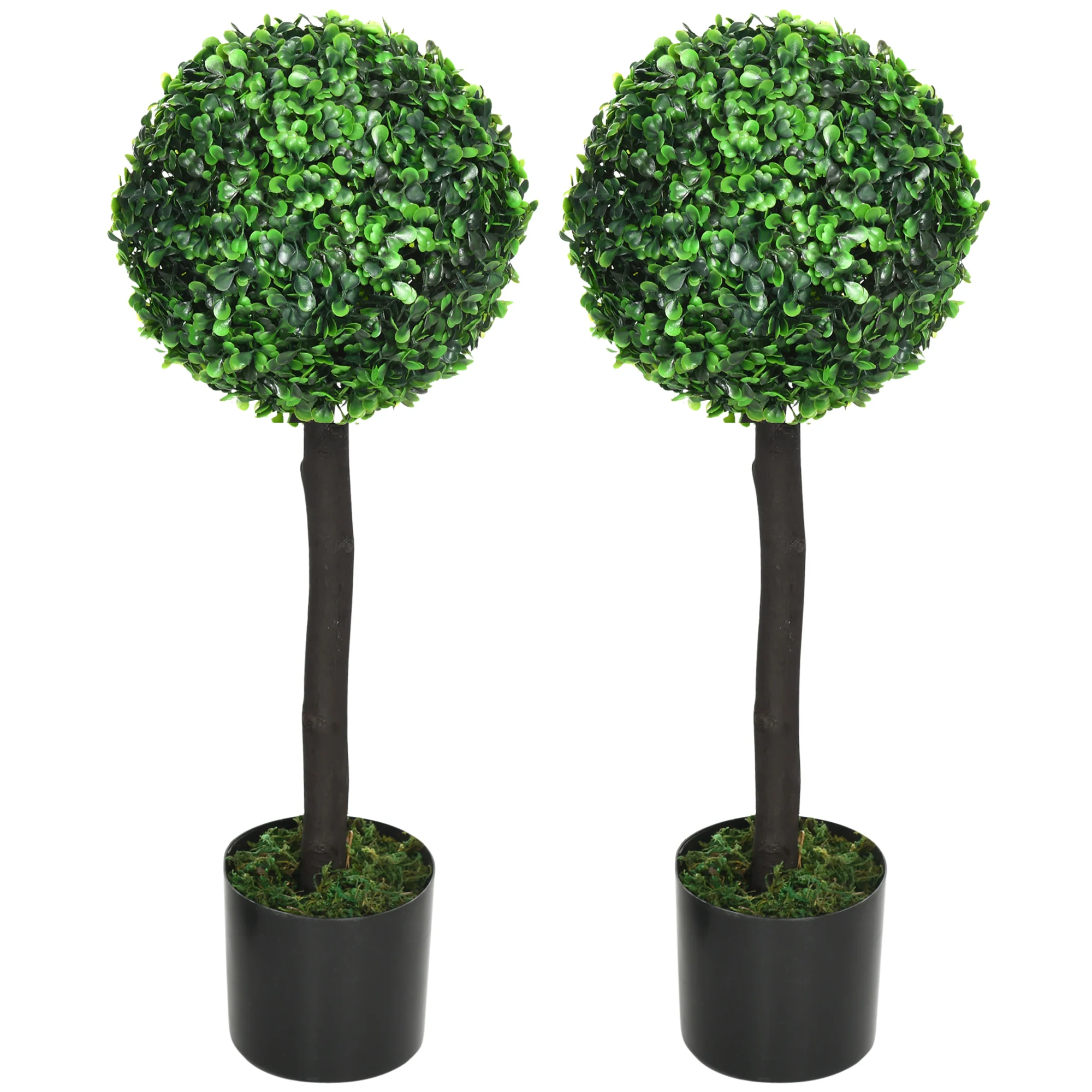 2ft Artificial Boxwood Topiary Ball Trees Set of 2, Decorative Potted Fake Plants, Green - Image 2