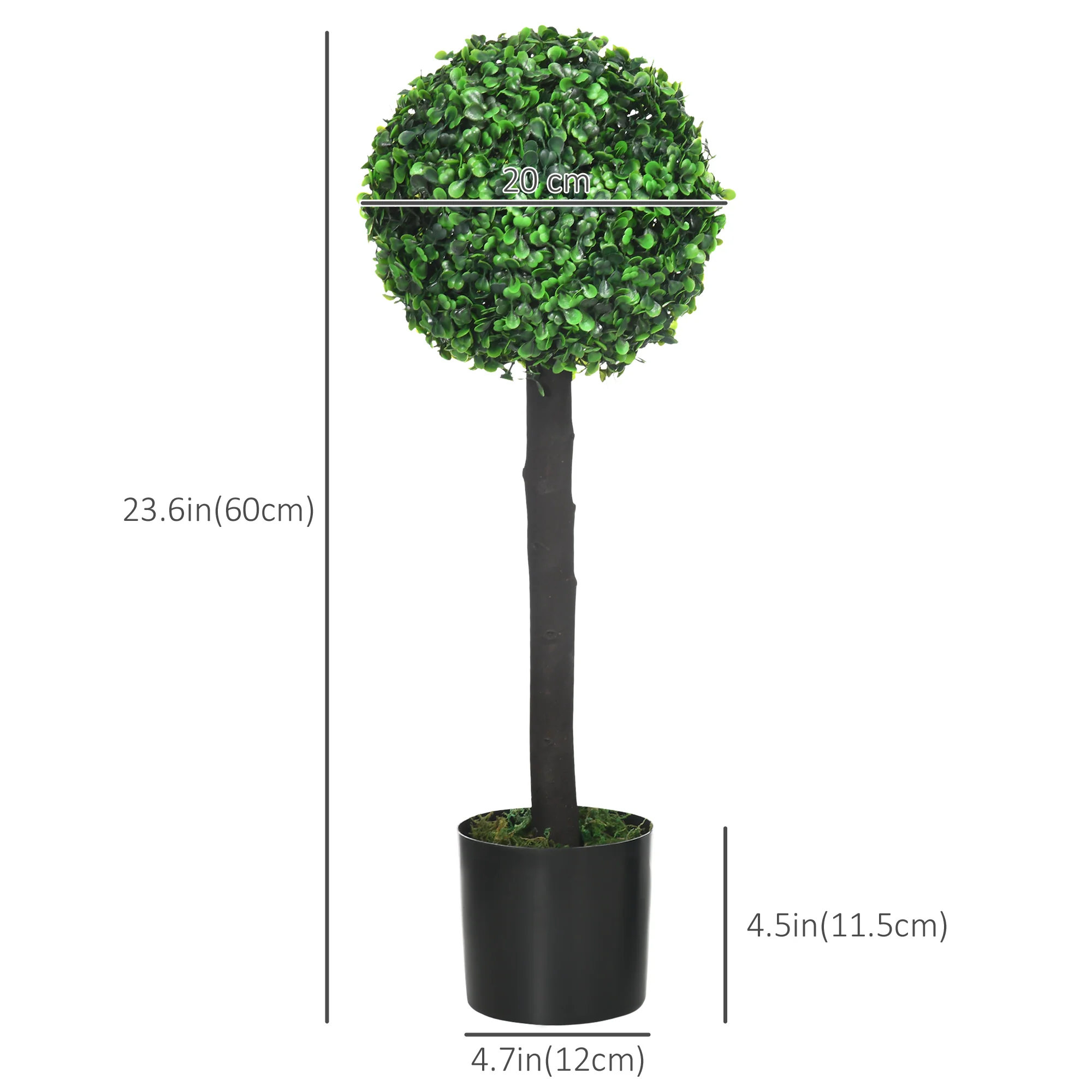 2ft Artificial Boxwood Topiary Ball Trees Set of 2, Decorative Potted Fake Plants, Green - Image 5