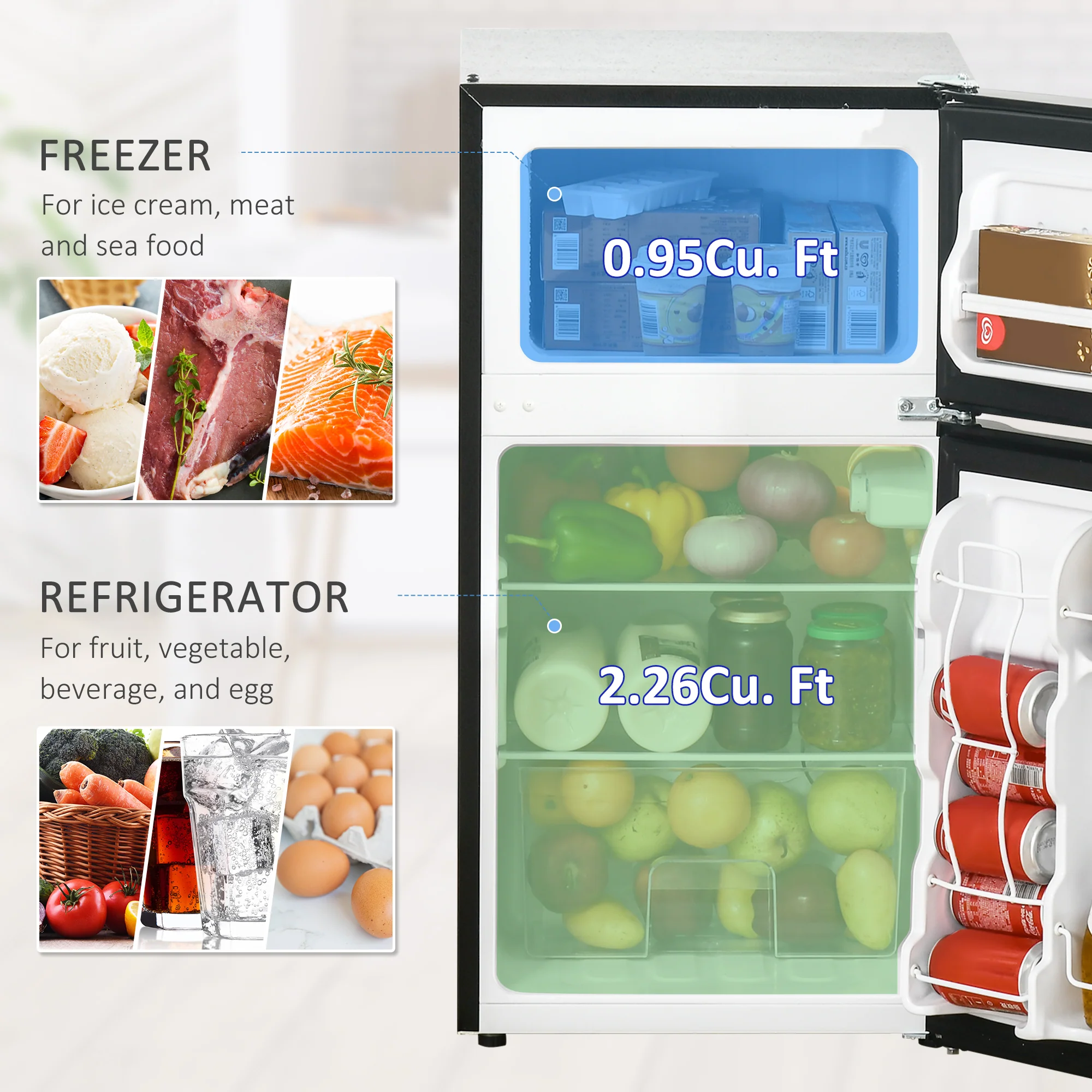 3.2 Cu Ft Mini Fridge with Double Door, Adjustable Thermostat & Energy Efficient, Black - Image 6
