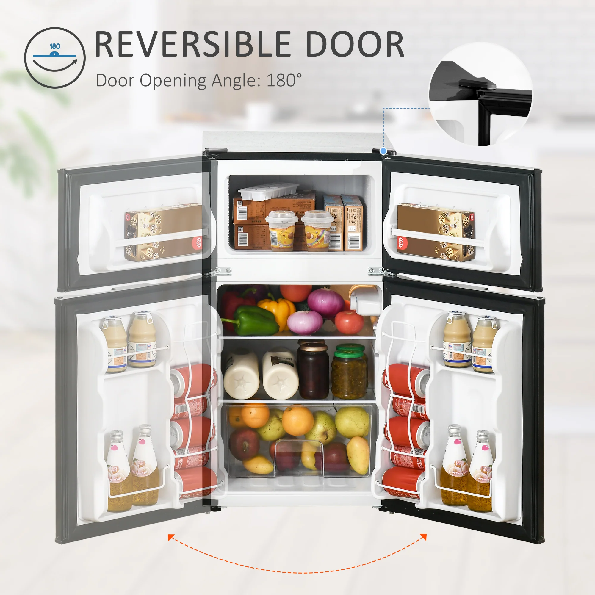 3.2 Cu Ft Mini Fridge with Double Door, Adjustable Thermostat & Energy Efficient, Black - Image 8