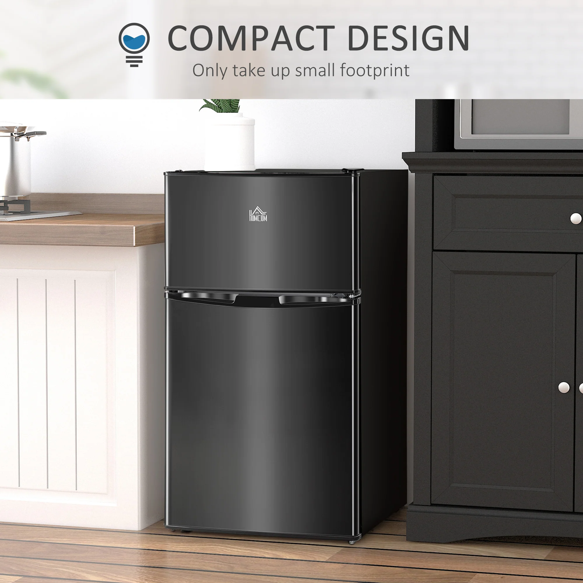 3.2 Cu Ft Mini Fridge with Double Door, Adjustable Thermostat & Energy Efficient, Black - Image 9