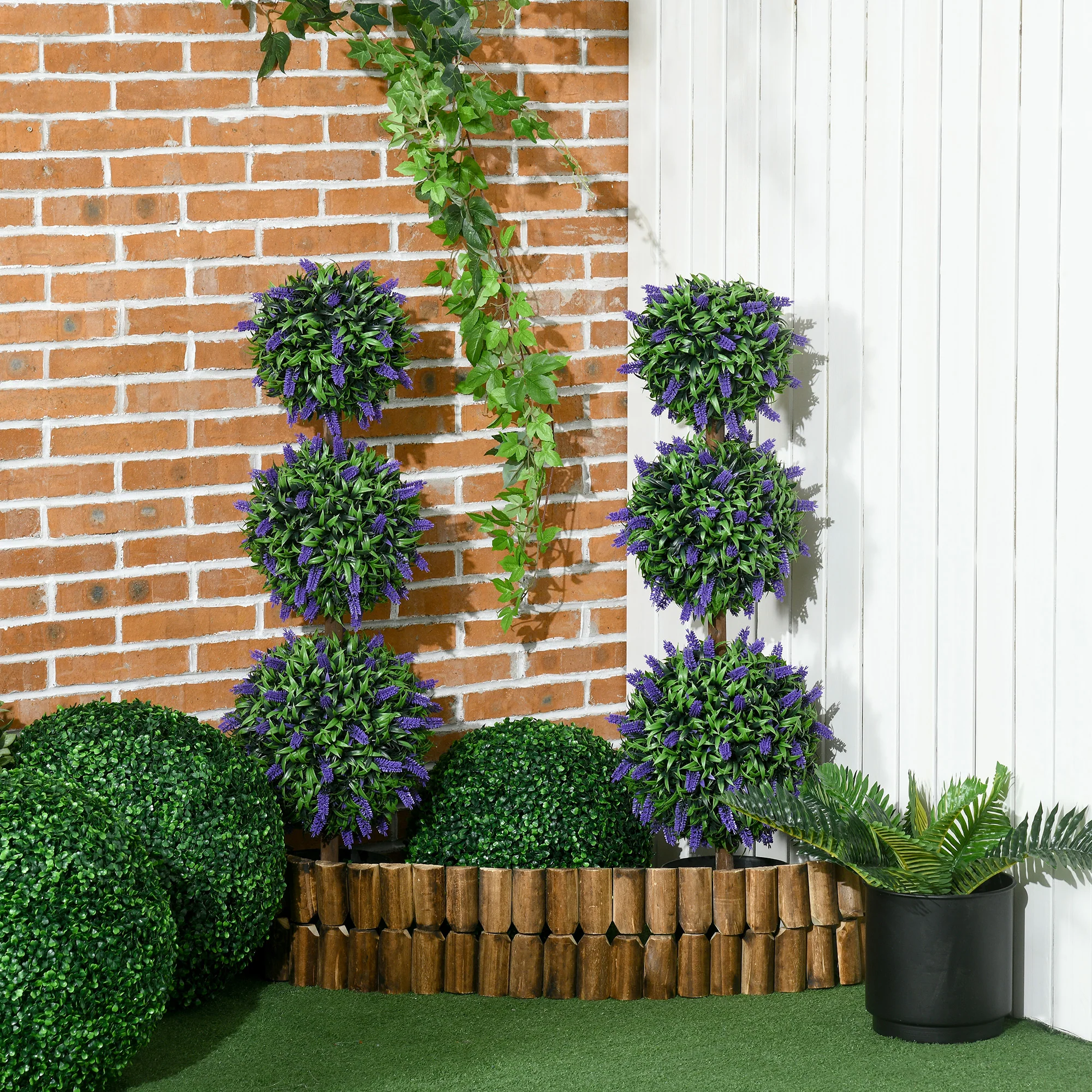 3.5ft Set of 2 Decorative Artificial Plants Ball Trees with Lavender Flowers in Pot Fake Plants for Home Indoor Outdoor Decor, Green - Image 4