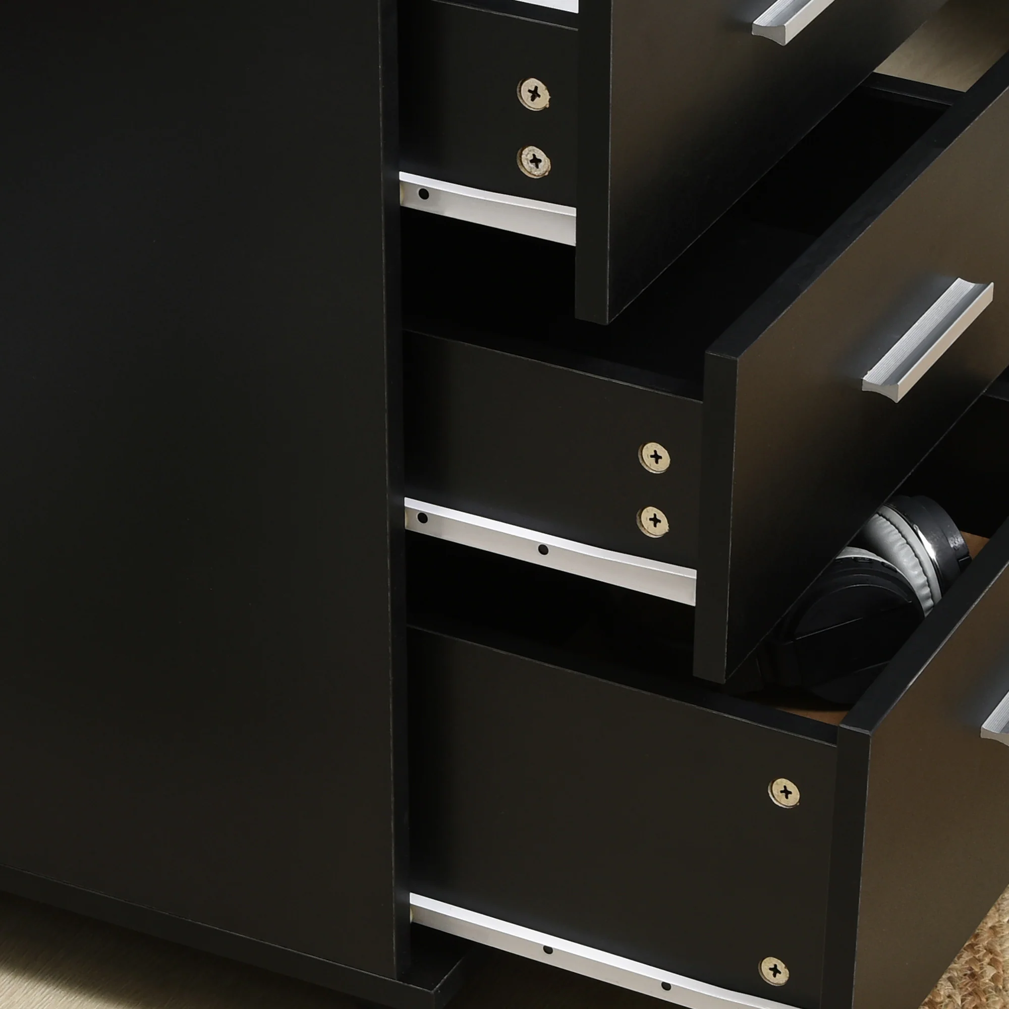 3 Drawer File Cabinet w/ Lock & Keys, Mobile Vertical Cabinet with Universal Wheels, Black - Image 10