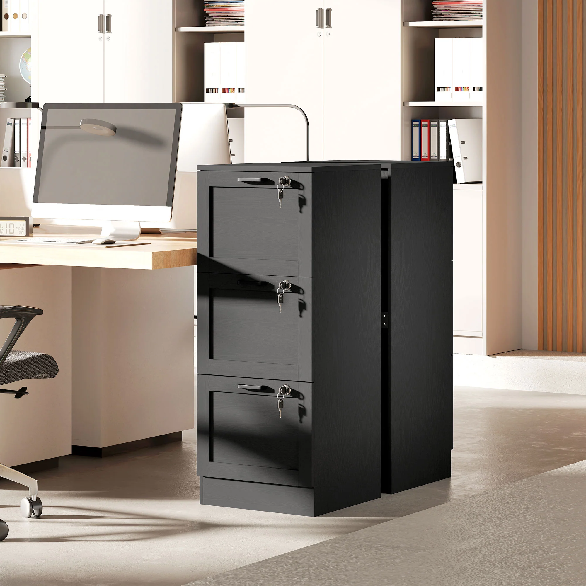 Compact Secure 3-Drawer File Cabinet with Adjustable Rails, Black - Image 10