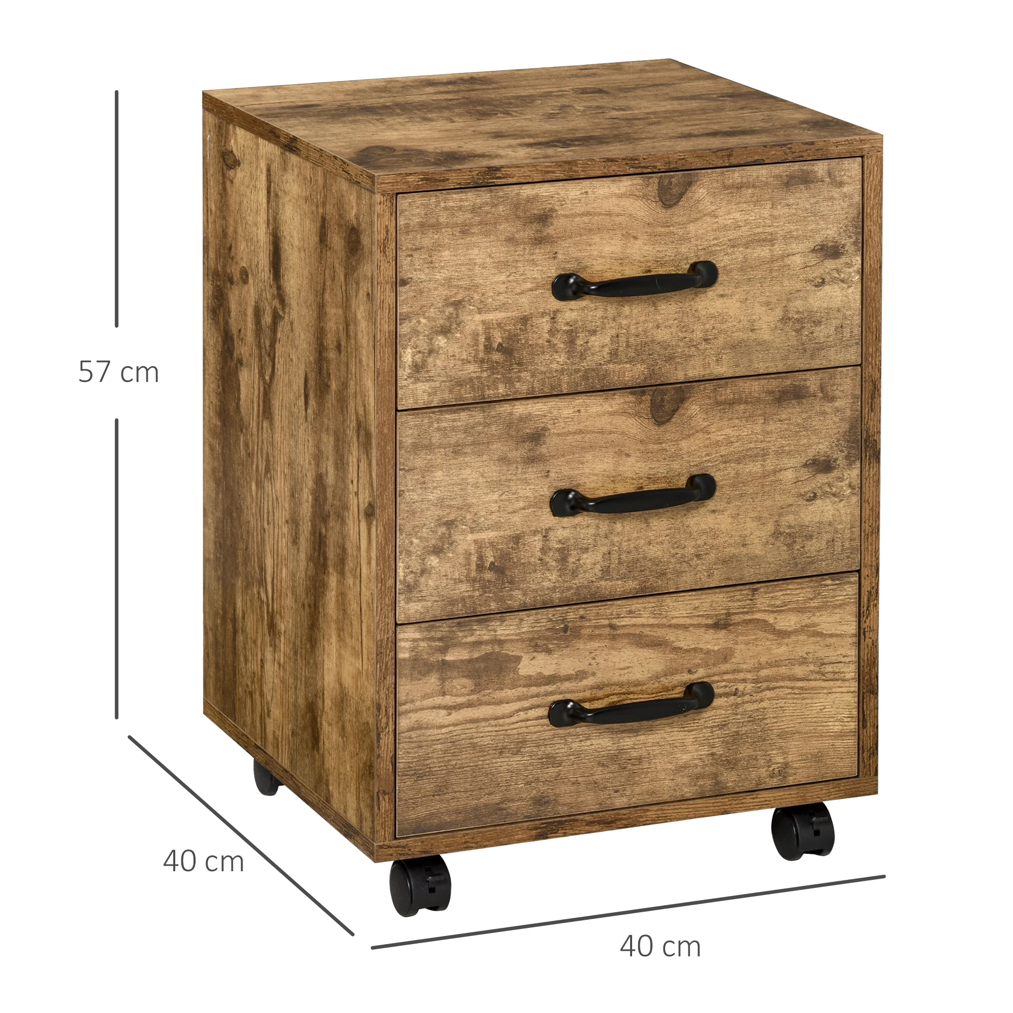 3-Drawer Mobile File Cabinet for Home Office, Under Desk File Cabinet w/ Wheels, Rustic Brown - Image 5