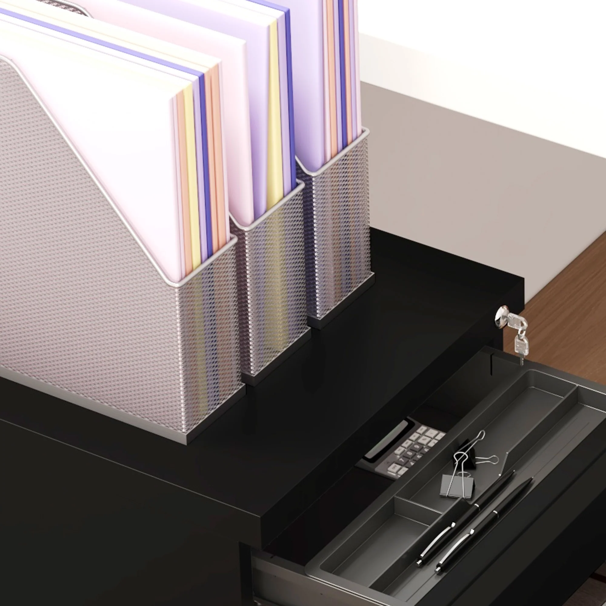 3-Drawer Mobile File Cabinet, Steel Lockable Under Desk Drawers, 37 x 43.5 x 60cm, Black - Image 11