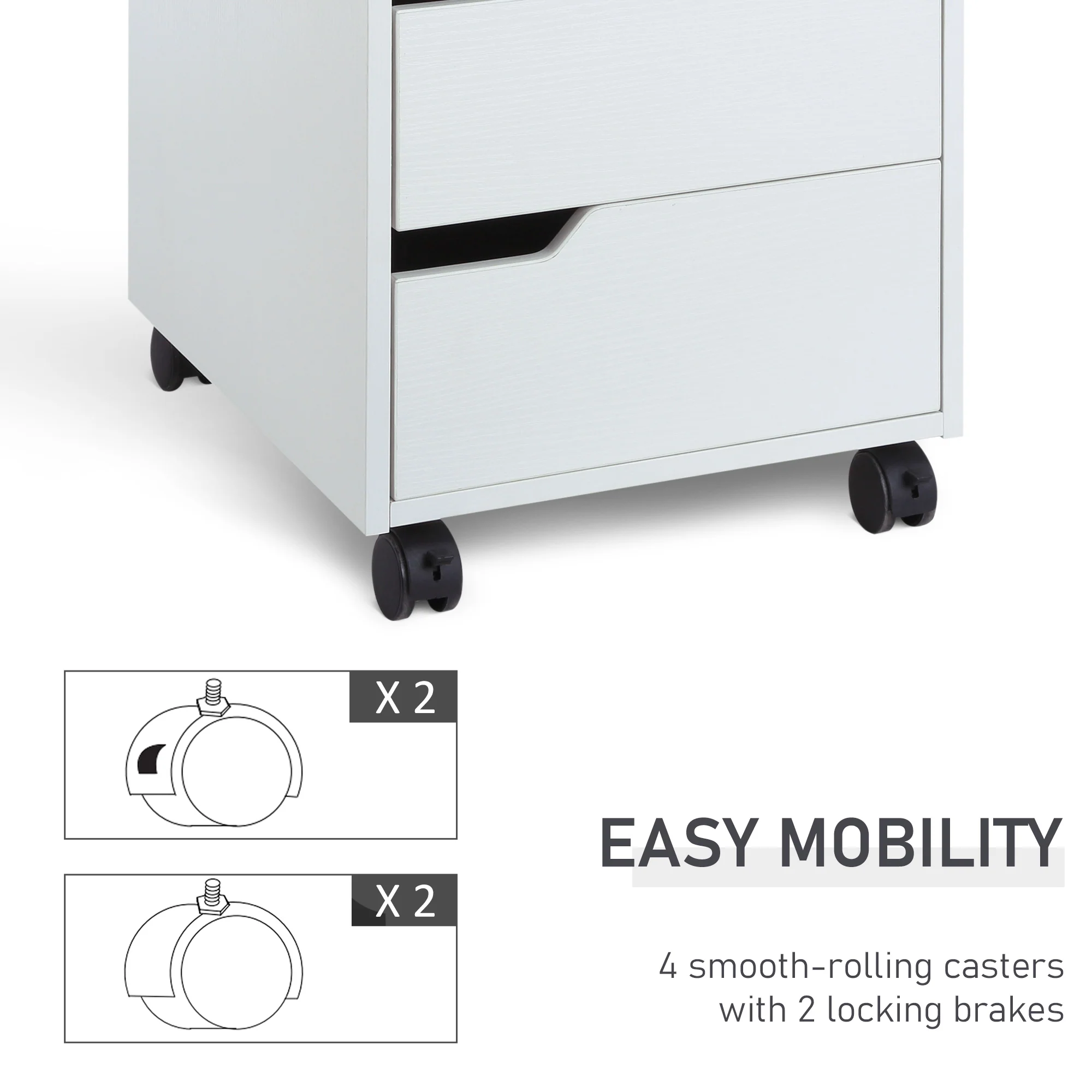 3 Drawer Mobile File Cabinet, Vertical Filing Cabinet with Wheels for Home Office, White - Image 8