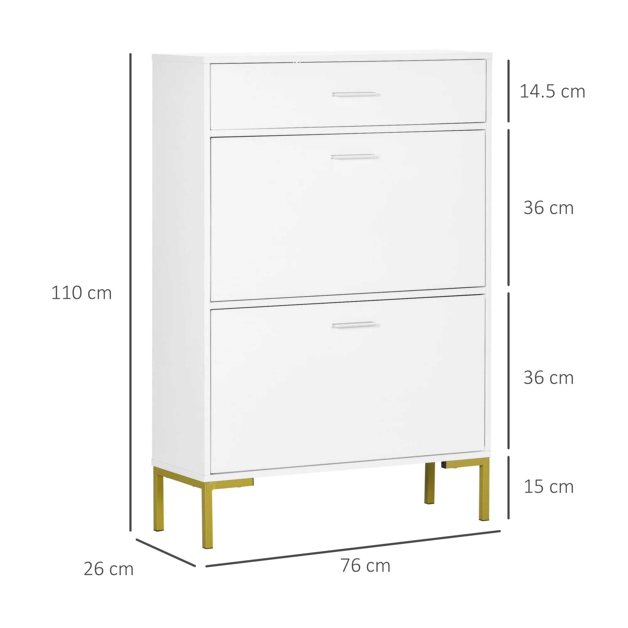 Narrow Shoe Storage Cabinet with 2 Flip Drawers for 12 Pairs of Shoes, Cream White - Image 5