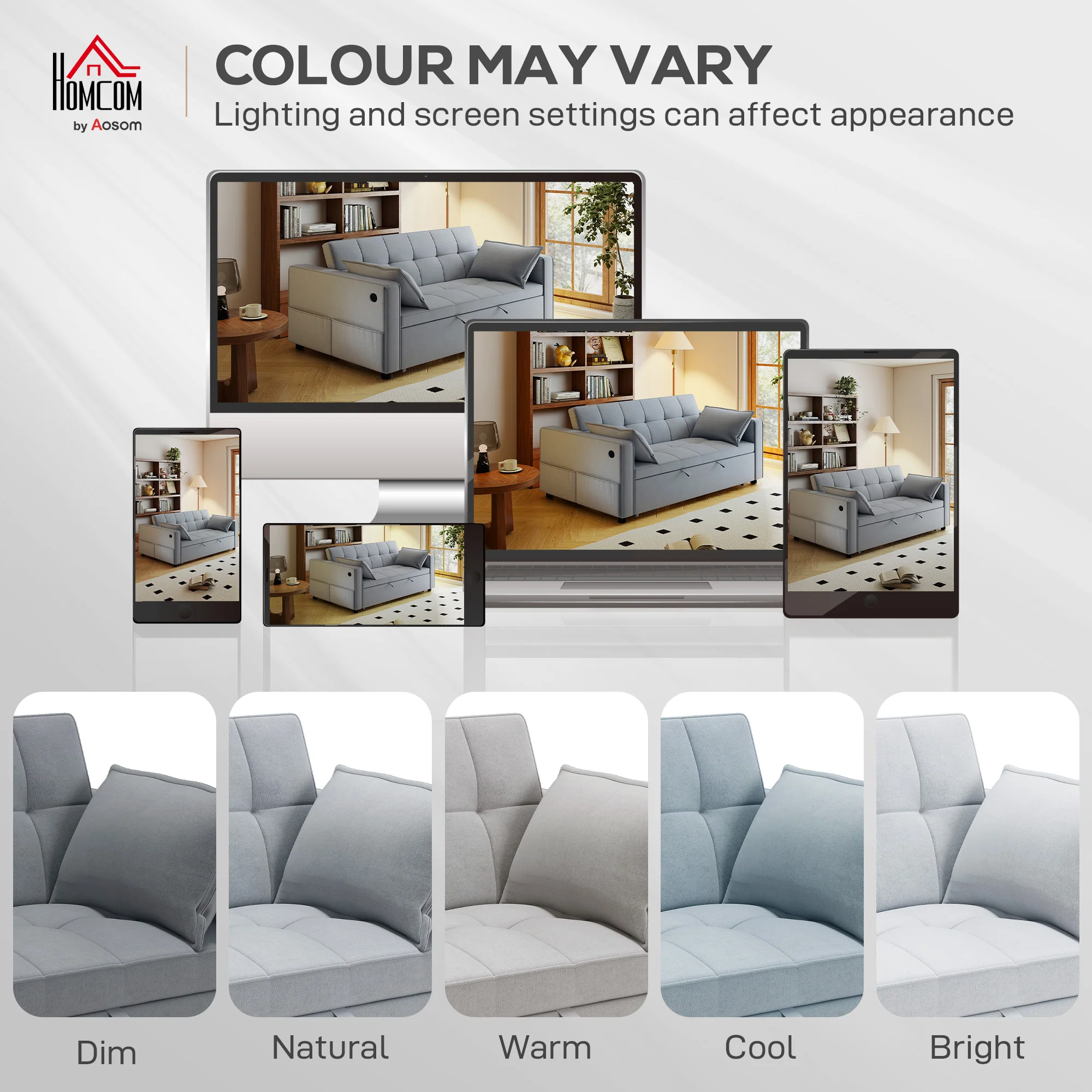 3-in-1 Convertible Sofa Bed, Pull Out Sleeper Sofa with USB Charging, Light Grey - Image 10