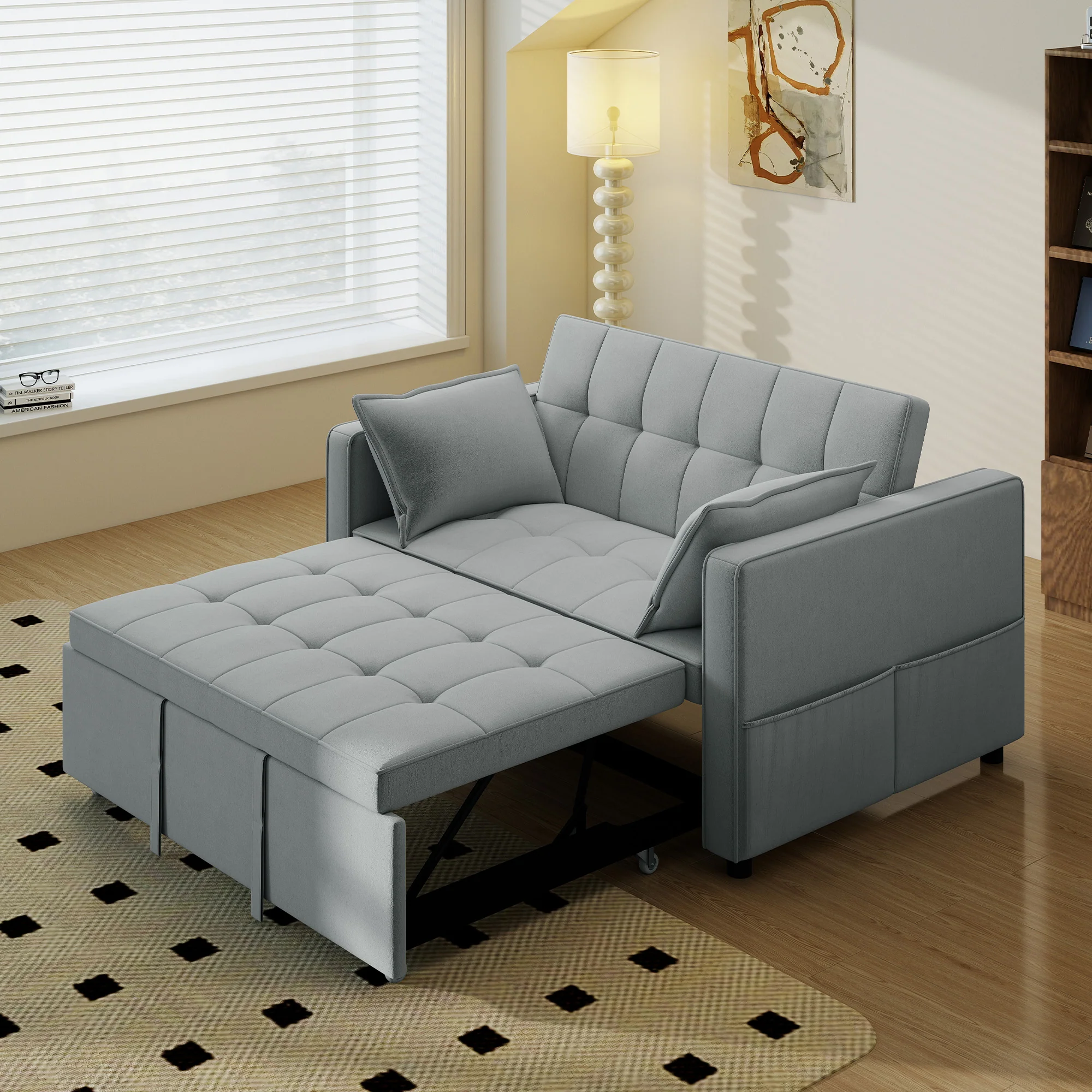 3-in-1 Convertible Sofa Bed, Pull Out Sleeper Sofa with USB Charging, Light Grey - Image 11