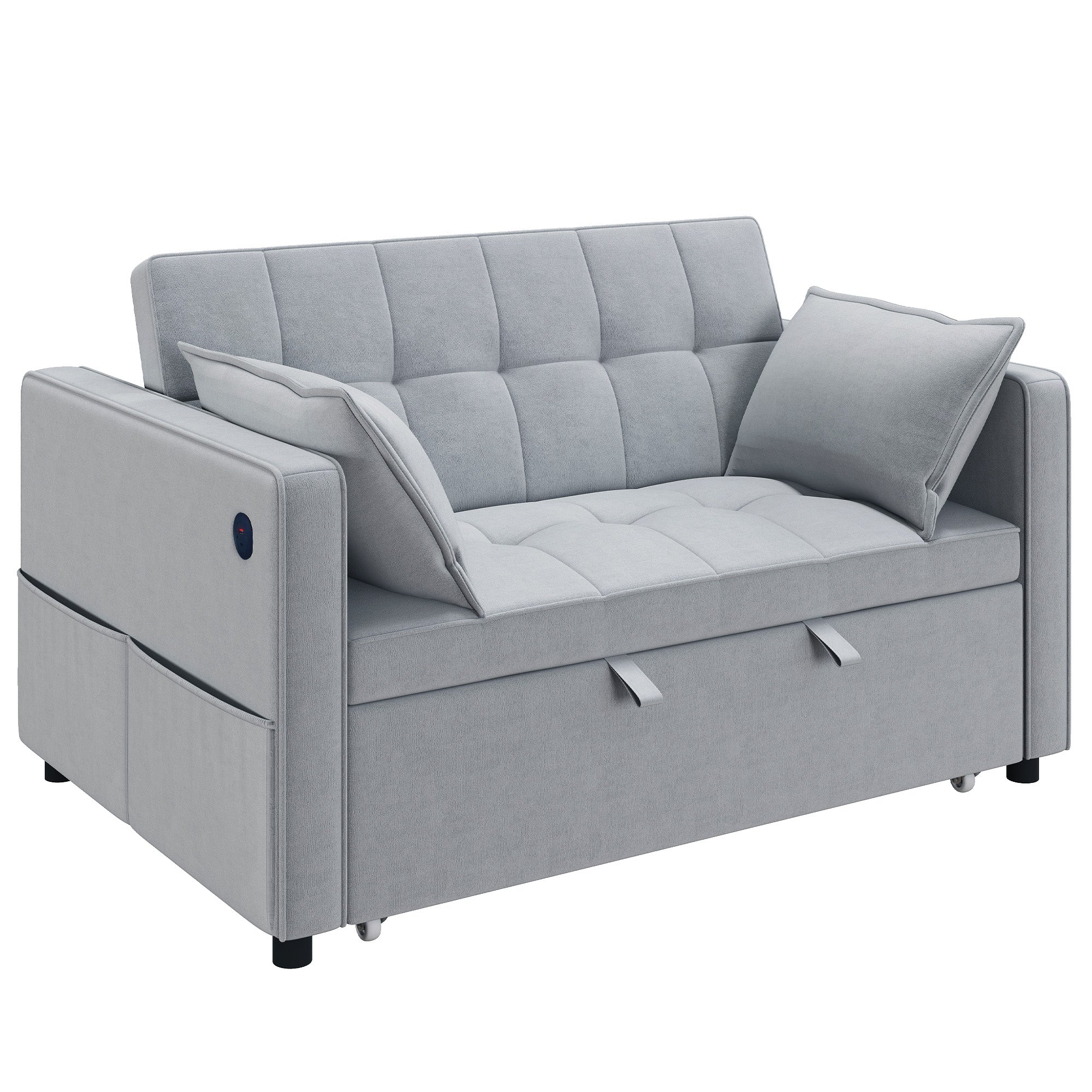 3-in-1 Convertible Sofa Bed, Pull Out Sleeper Sofa with USB Charging, Light Grey - Image 12