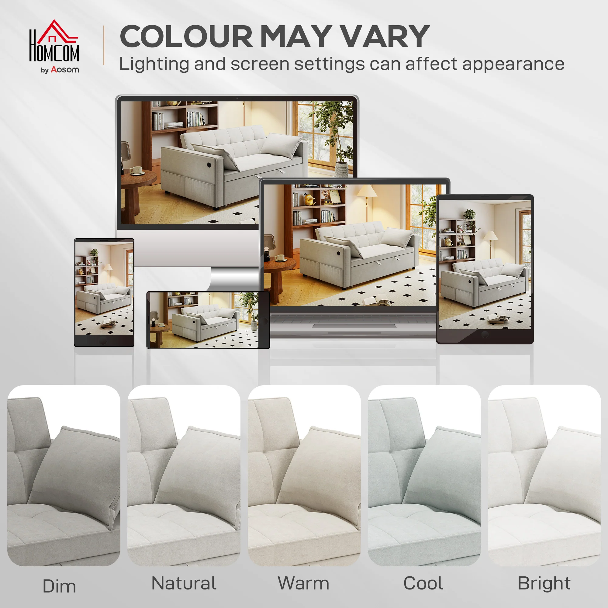 3-in-1 Convertible Sofa Bed, Pull Out Sleeper Sofa with USB Charging, Beige - Image 10