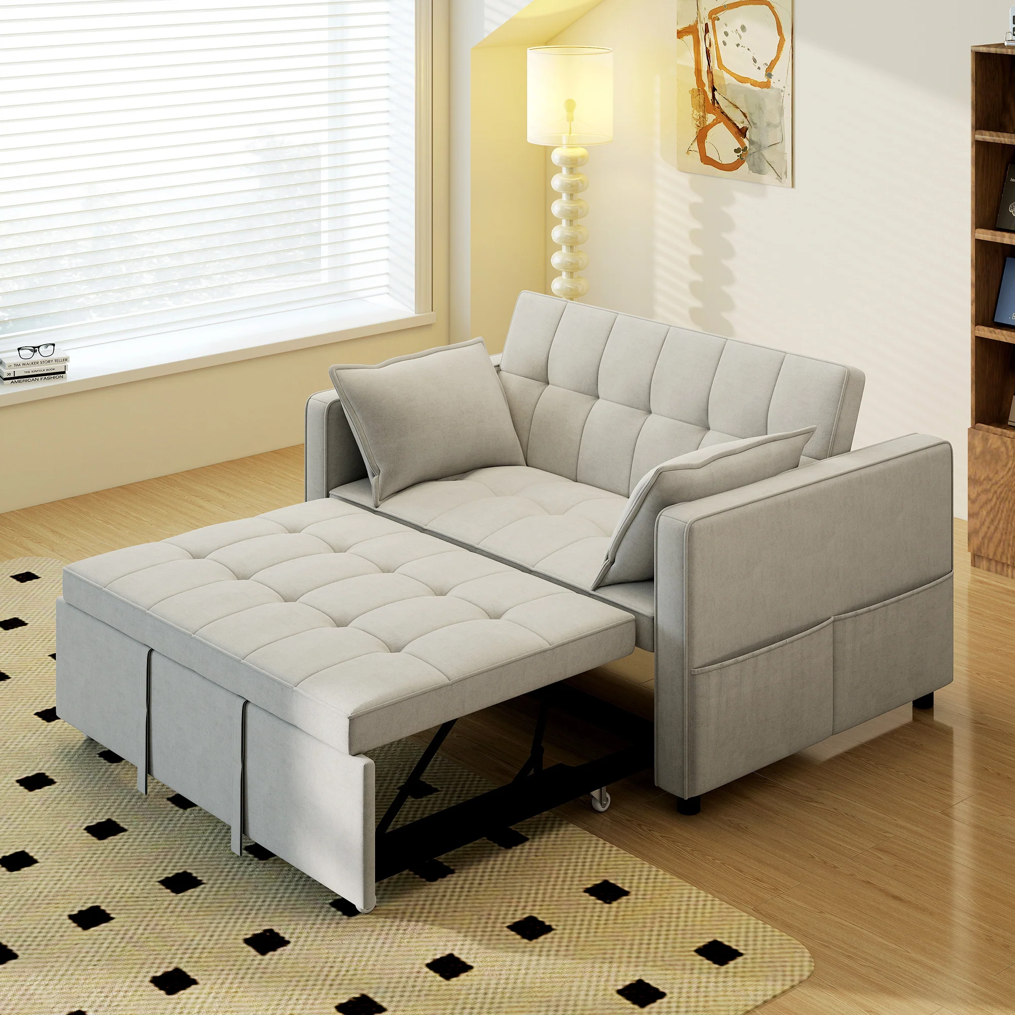 3-in-1 Convertible Sofa Bed, Pull Out Sleeper Sofa with USB Charging, Beige - Image 11
