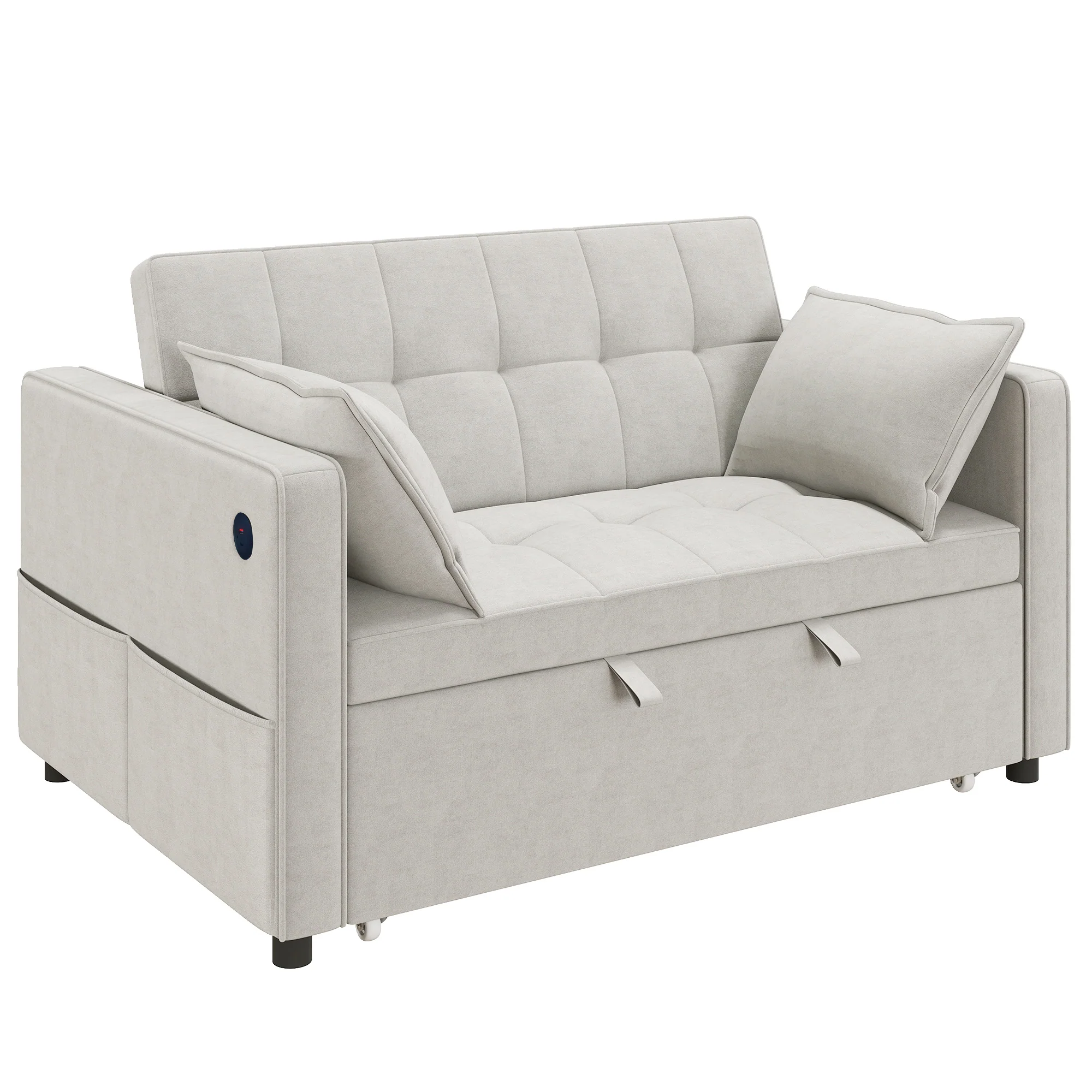 3-in-1 Convertible Sofa Bed, Pull Out Sleeper Sofa with USB Charging, Beige - Image 12