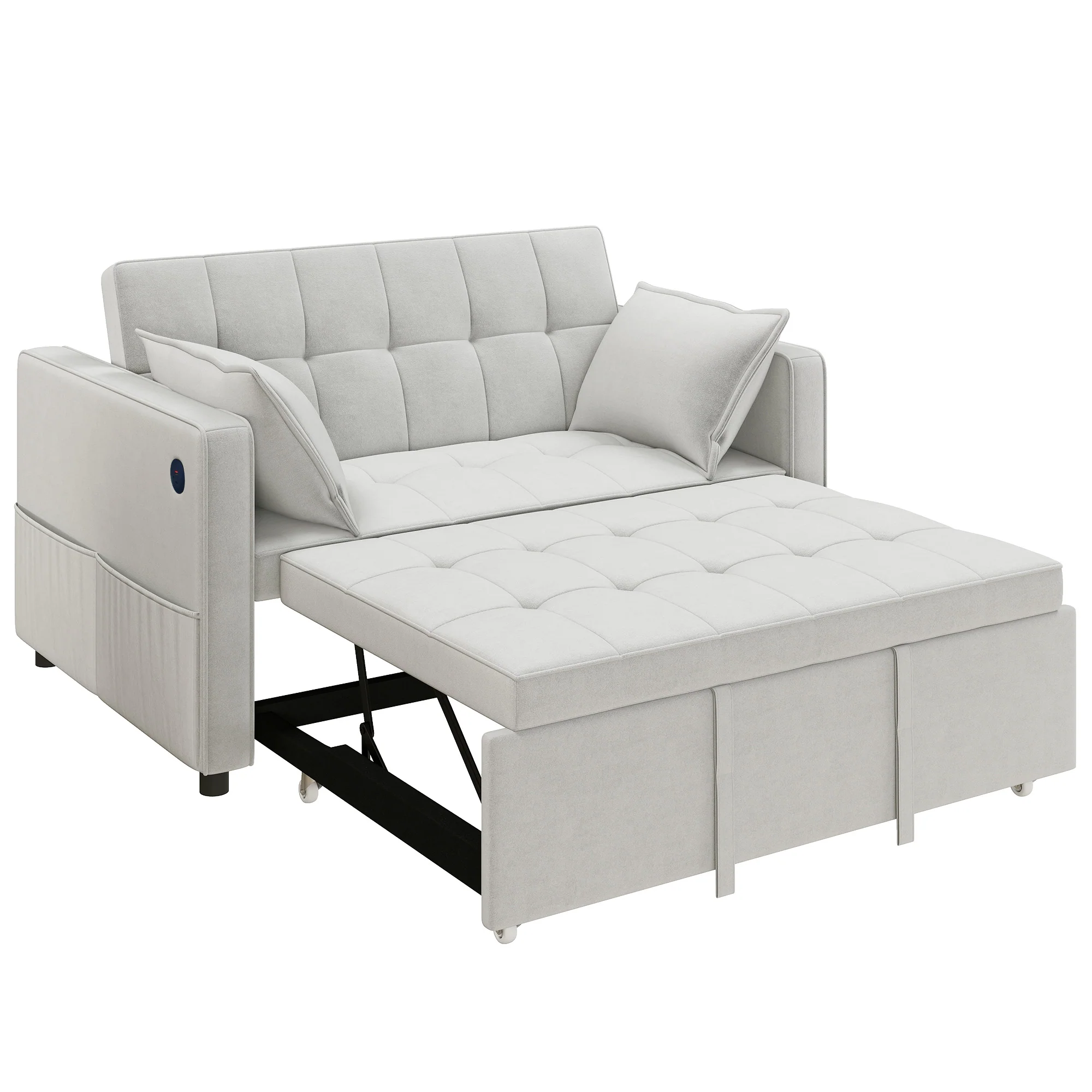 3-in-1 Convertible Sofa Bed, Pull Out Sleeper Sofa with USB Charging, Beige - Image 2