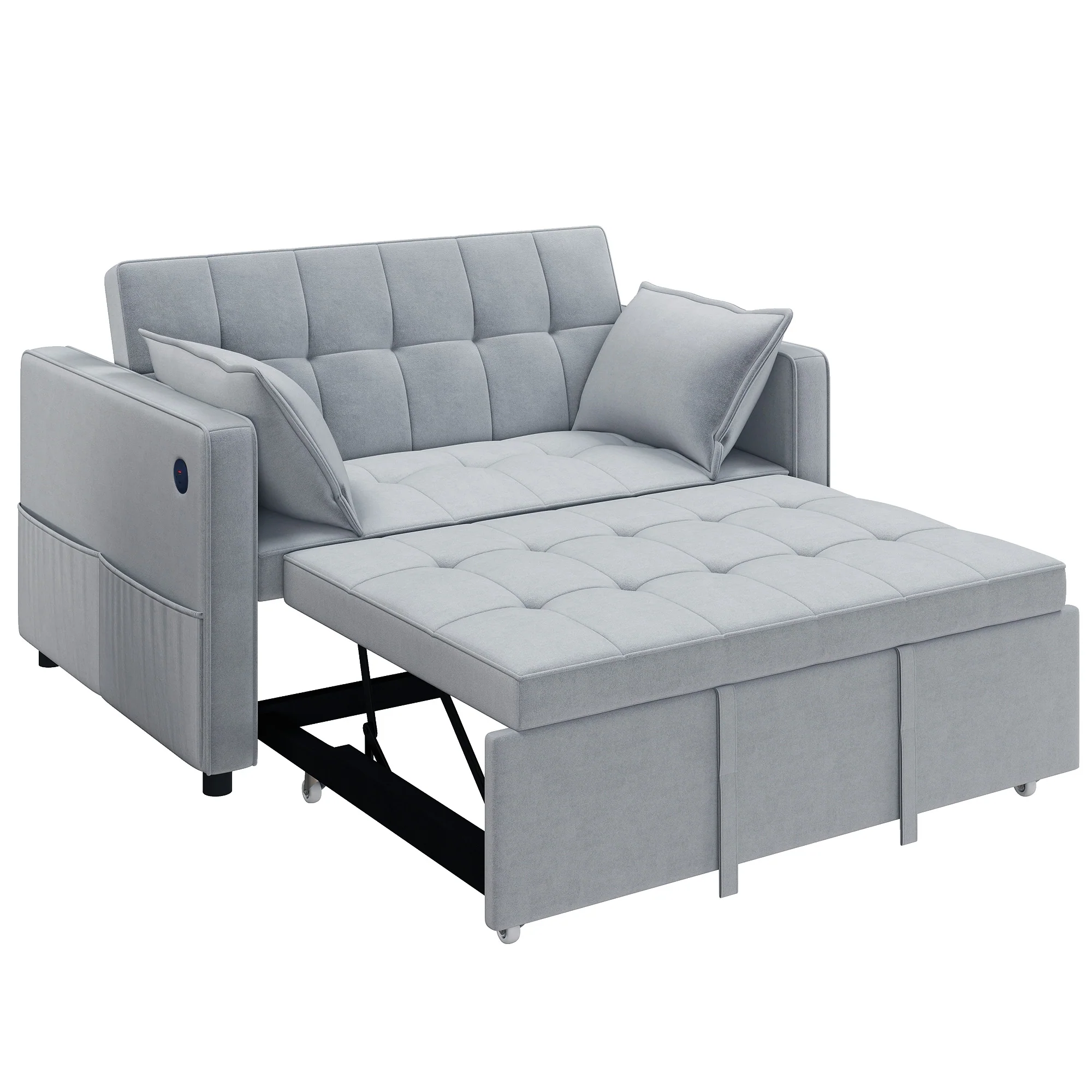3-in-1 Convertible Sofa Bed, Pull Out Sleeper Sofa with USB Charging, Light Grey - Image 2