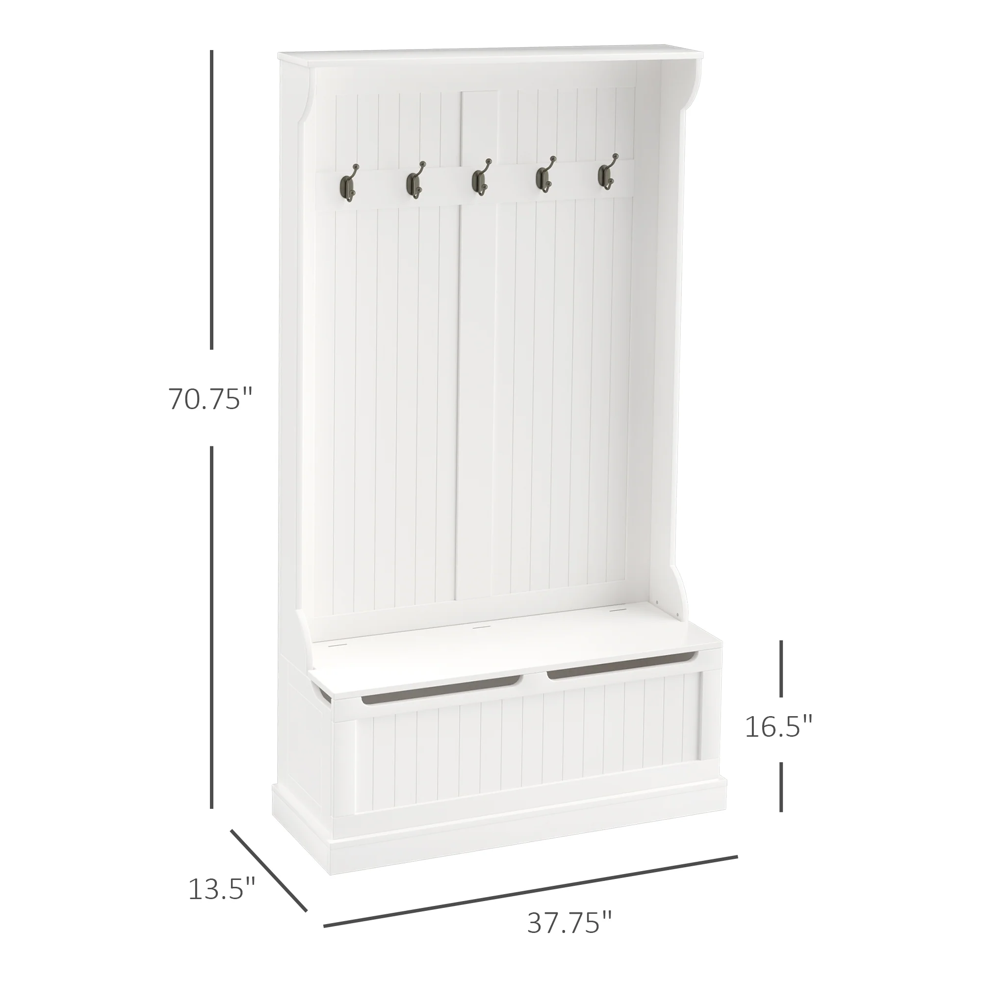3-in-1 Entryway Bench, Coat Rack, Hall Tree, Shoe Storage & 5 Hooks, Cream White - Image 5
