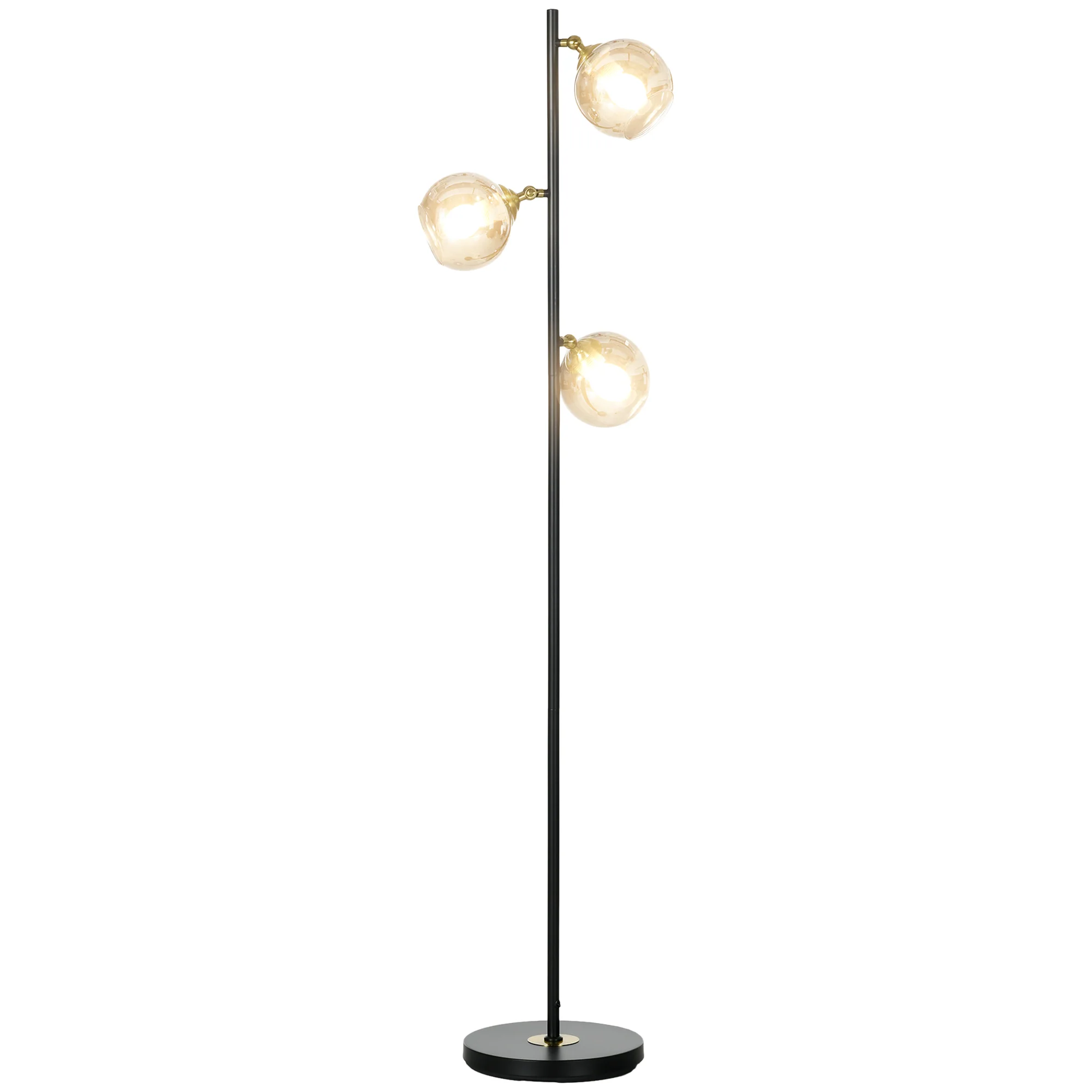 Modern Design 3-Light Floor Lamp with Glass Global Lampshade for Living Room, Grey