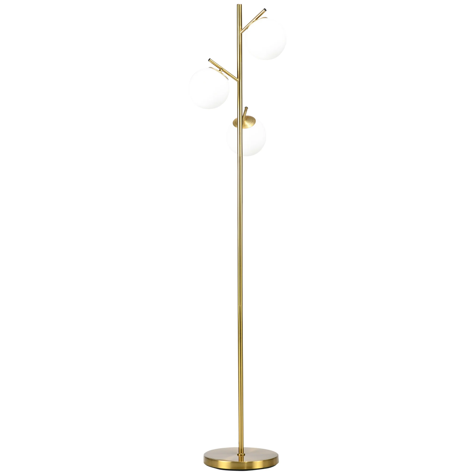 3-Light Tree Floor Lamps for Living Room with Globe Lampshade & Steel Base, Gold Tone