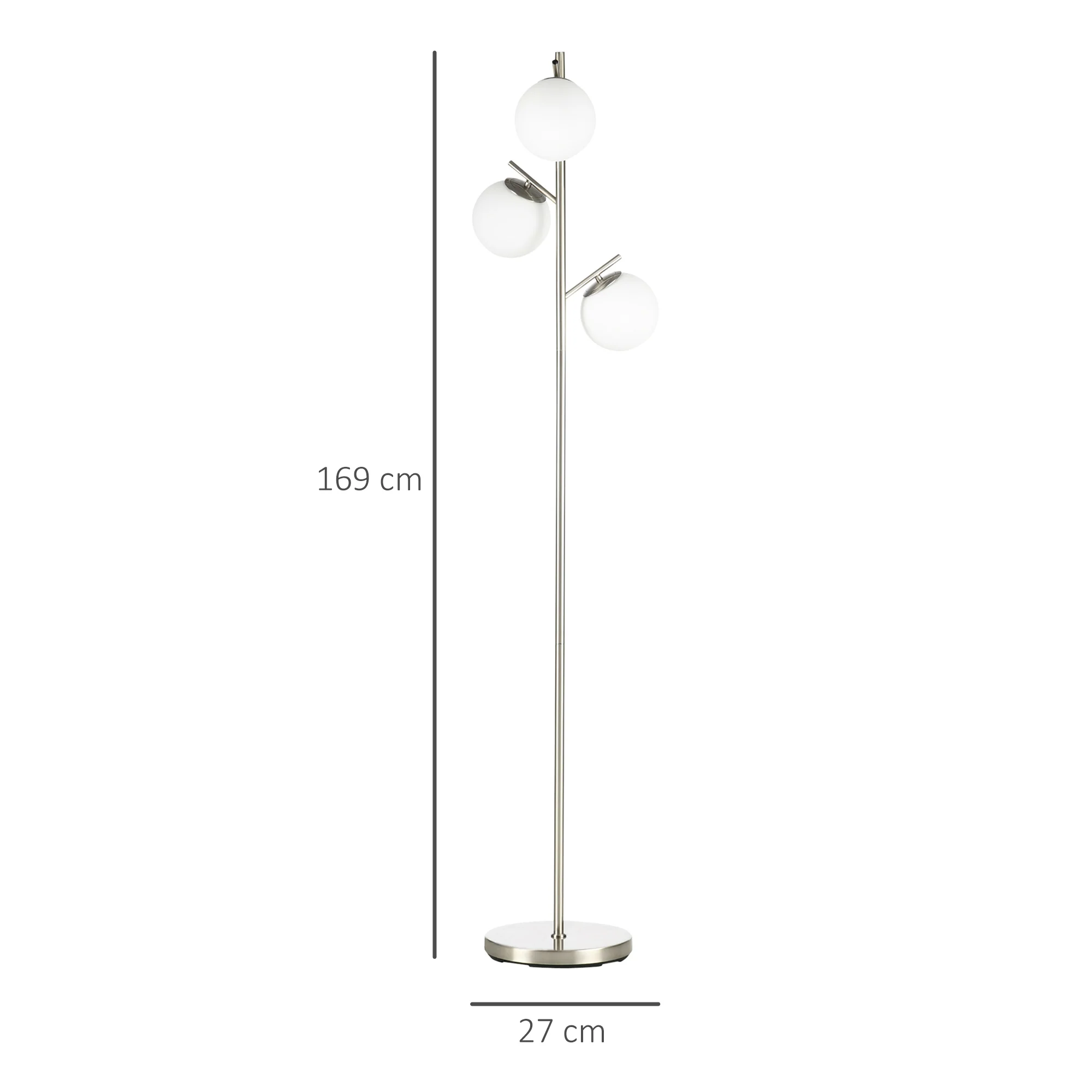 3-Light Tree Floor Lamps for Living Room with Globe Lampshade & Steel Base, Silver - Image 5