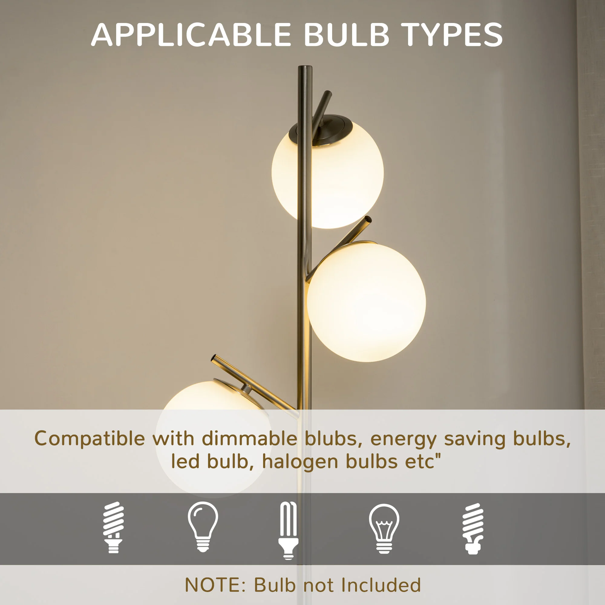 3-Light Tree Floor Lamps for Living Room with Globe Lampshade & Steel Base, Silver - Image 8