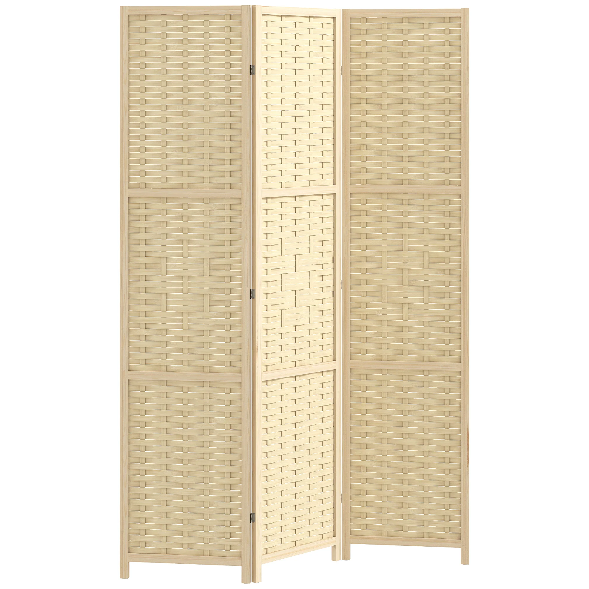 3-Panel Room Divider, 5.6 FT Bamboo Wave Freestanding Folding Privacy Screen, Partition Wall Divider for Indoor, Bedroom, Office, Natural Wood - Image 2