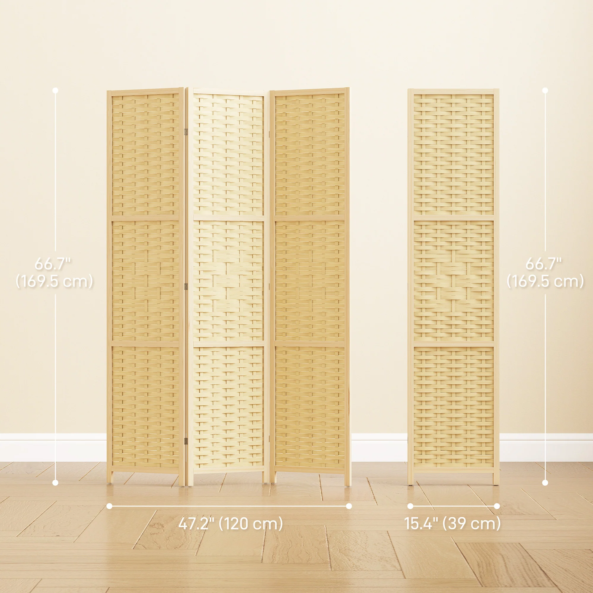 3-Panel Room Divider, 5.6 FT Bamboo Wave Freestanding Folding Privacy Screen, Partition Wall Divider for Indoor, Bedroom, Office, Natural Wood - Image 5