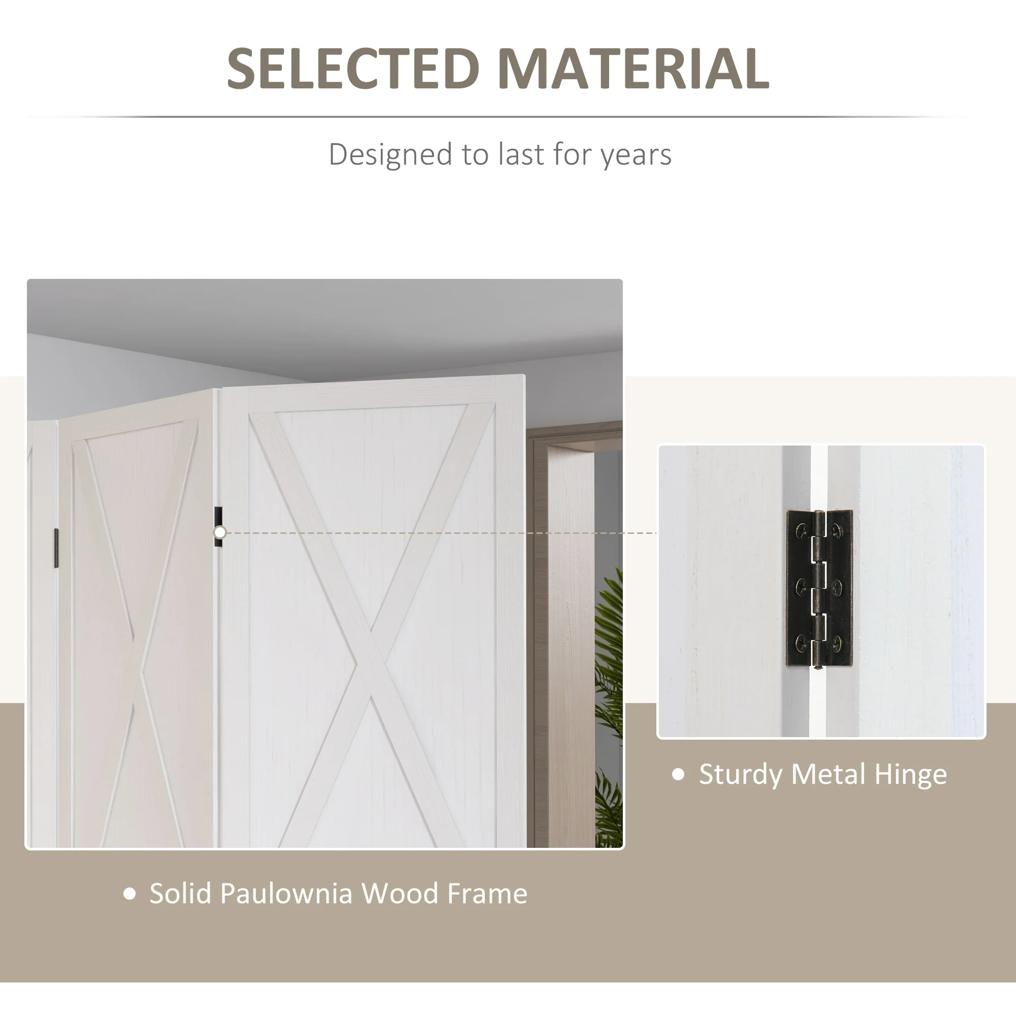 3 Panel Room Divider, 5.6 Ft Freestanding Wooden Folding Privacy Screen for Bedroom, White - Image 7